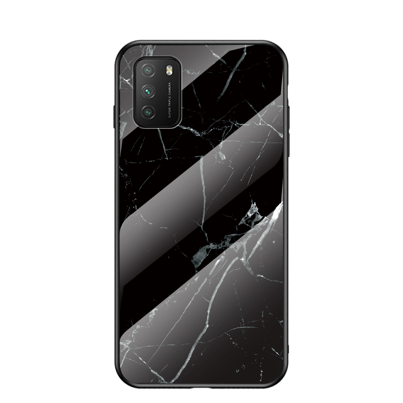 

Marmormuster Für Xiaomi Poco M3/Redmi Note 9 4G (Qualcomm Snapdragon 662)/9 Power/Redmi 9T Temperierte Glas -pc -tpu -abdeckung - Schwarz, Xiaomi Poco M3