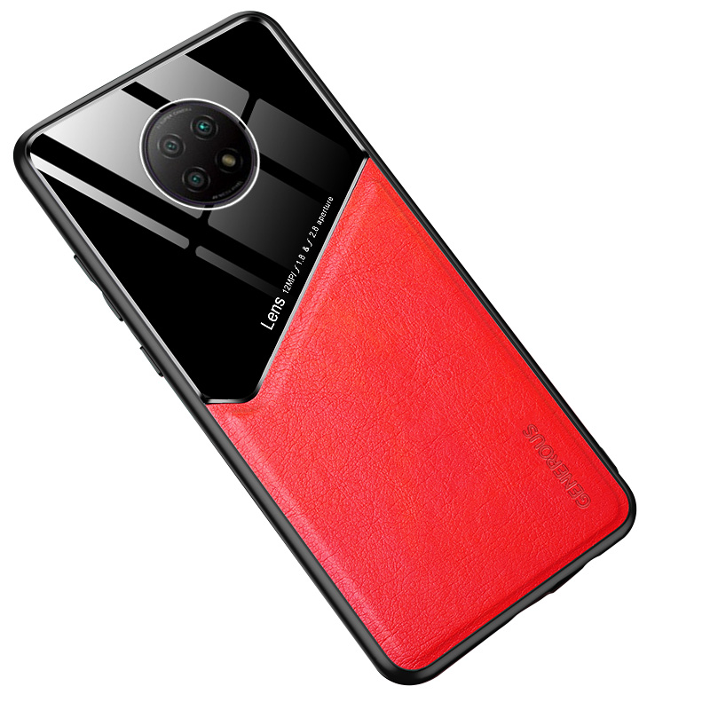 

Lederbeschichtete PC + TPU + Glass Combo-hülle Mit Eingebautem Magnetmetallblech Für Xiaomi Redmi Note 9 5g / Anmerkung 9t 5G - Rot, Xiaomi Redmi Note 9T 5G