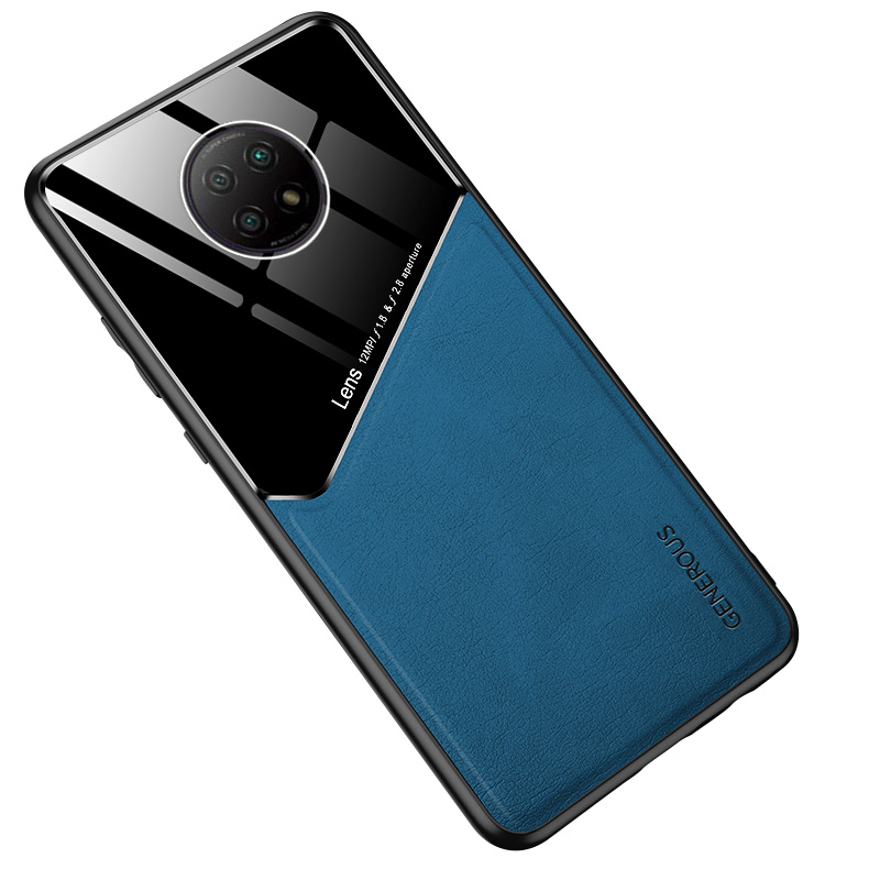 

Lederbeschichtete PC + TPU + Glass Combo-hülle Mit Eingebautem Magnetmetallblech Für Xiaomi Redmi Note 9 5g / Anmerkung 9t 5G - Blau, Xiaomi Redmi Note 9T 5G