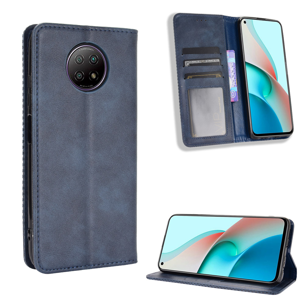 

Vintage -stil Magnetischer PU -lederabdeckung Mit Brieftaschenstand Telefonabdeckung Für Xiaomi Redmi Note 9 5G/Note 9t 5G - Blau, Xiaomi Redmi Note 9T 5G