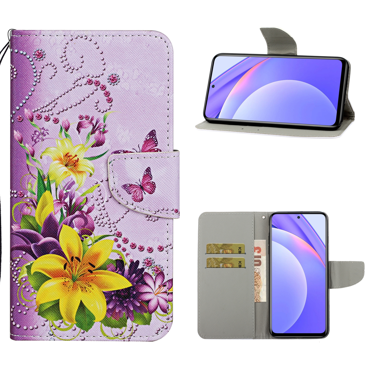 

TPU + PU en Cuir Portefeuille Étui de Téléphone Pour Xiaomi Mi 10T Lite 5G / Mi 10i 5G / Redmi Note 9 Pro 5G - Fleur Jaune