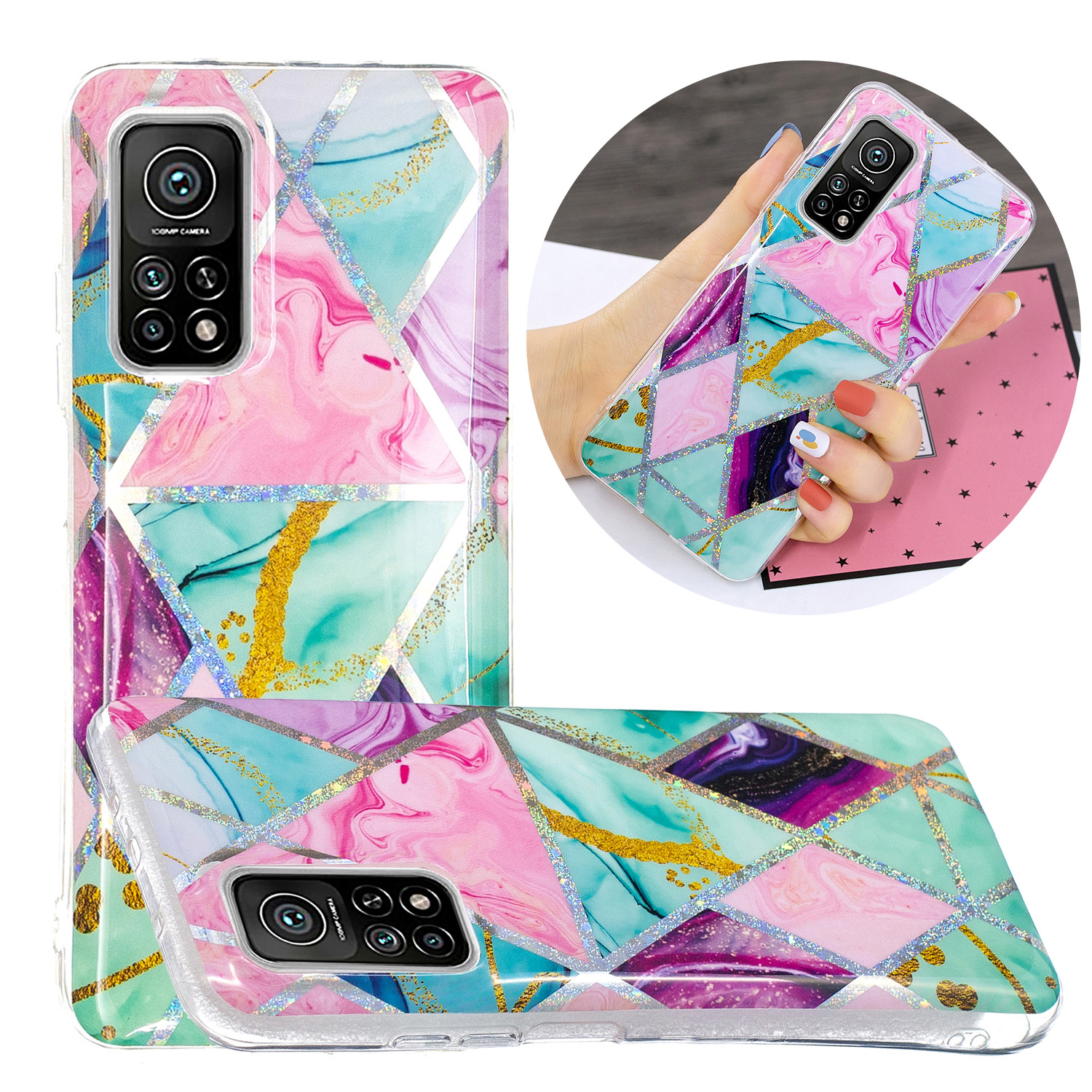 

Impression de Motif en Marbre IMD Design TPU Couverture de Coque Pour Smartphone Pour Xiaomi mi 10T 5g / 10T Pro 5g / Redmi K30S- Triangle et Rhombus