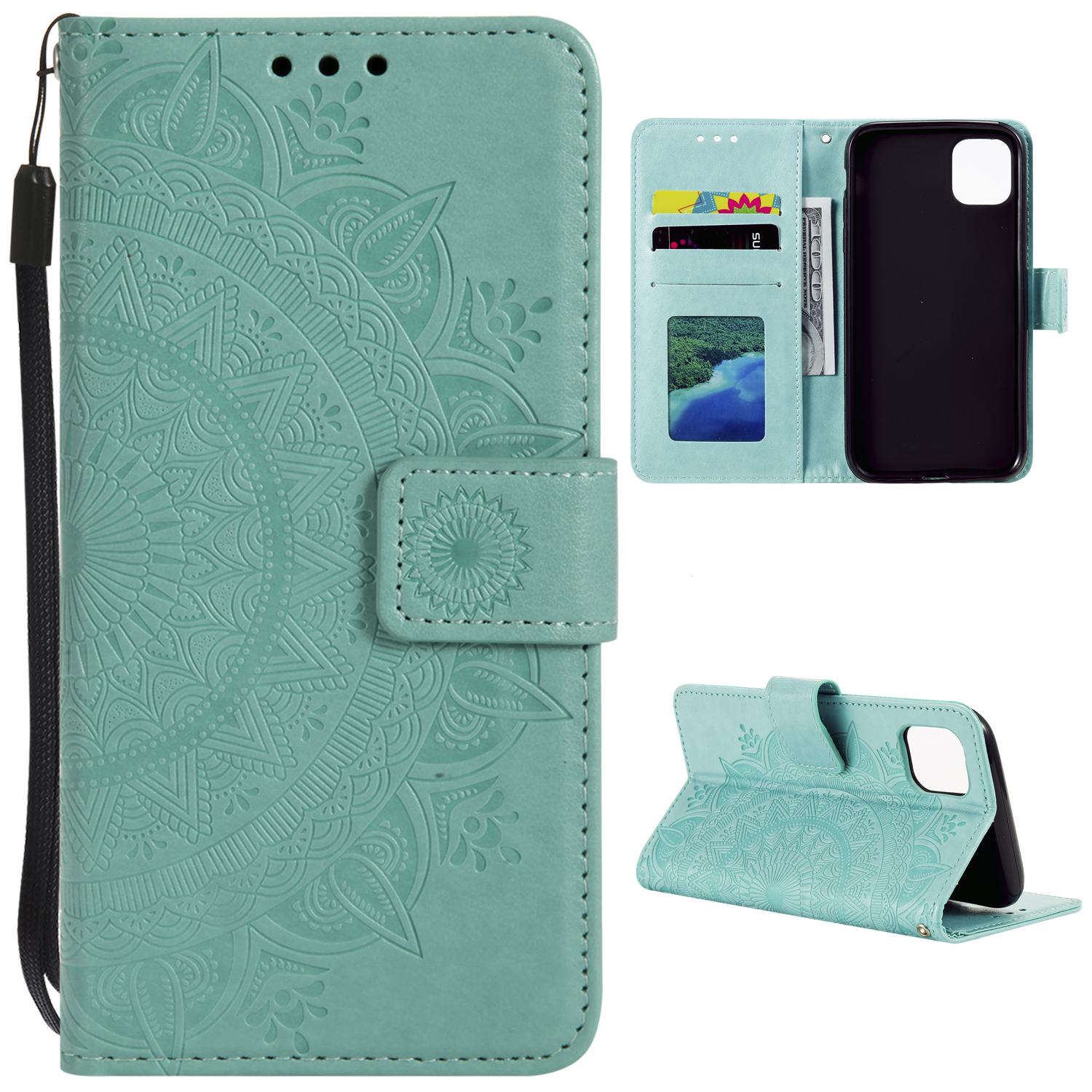 

Imprinted Mandala Flower Wallet Leather Case with Strap for Xiaomi Mi 11 - Green