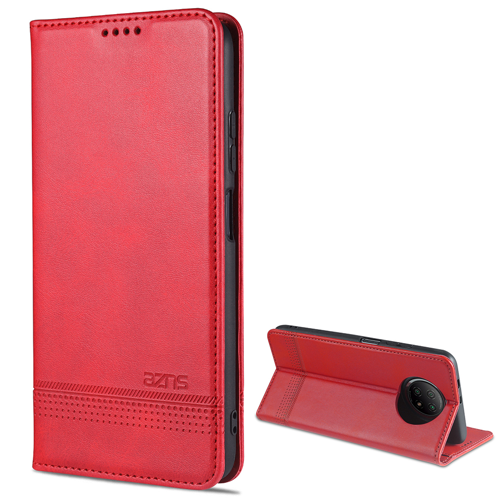 

AZNS Automatisches Saugdesign Leder Brieftasche Mobiltelefon Ständer Für Xiaomi Redmi Note 9 5G/Redmi Note 9t 5G - Rot, Xiaomi Redmi Note 9 5G
