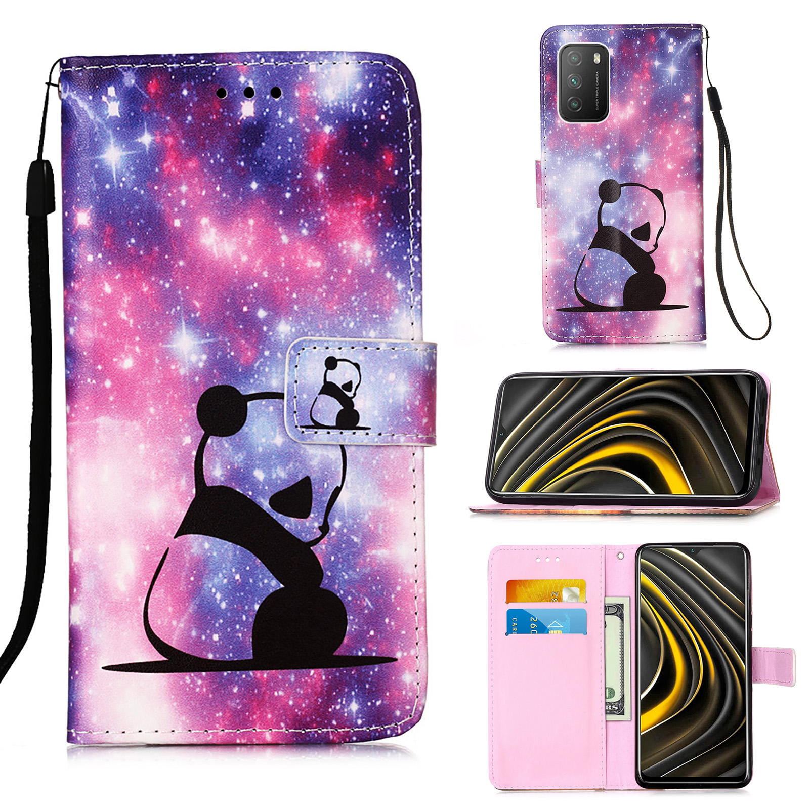 

Musterdruckdesign Leder Brieftasche Protektor Stand Hülle Für Xiaomi Poco M3 - Panda, Xiaomi Poco M3