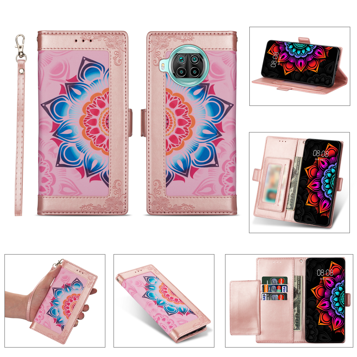 

Mehrfarbige Blumge Gemusterte Pu-leder-brieftasche-standschale Für Xiaomi Mi 10T Lite 5G/Redmi Note 9 Pro 5g/mi 10i 5g - Rosa, Xiaomi Mi 10T Lite 5G