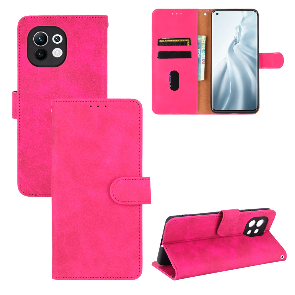 

Skin-touch Leder Flip Shell Für Xiaomi Mi 11 Brieftasche Telefonabdeckung - Rose, Xiaomi Mi 11