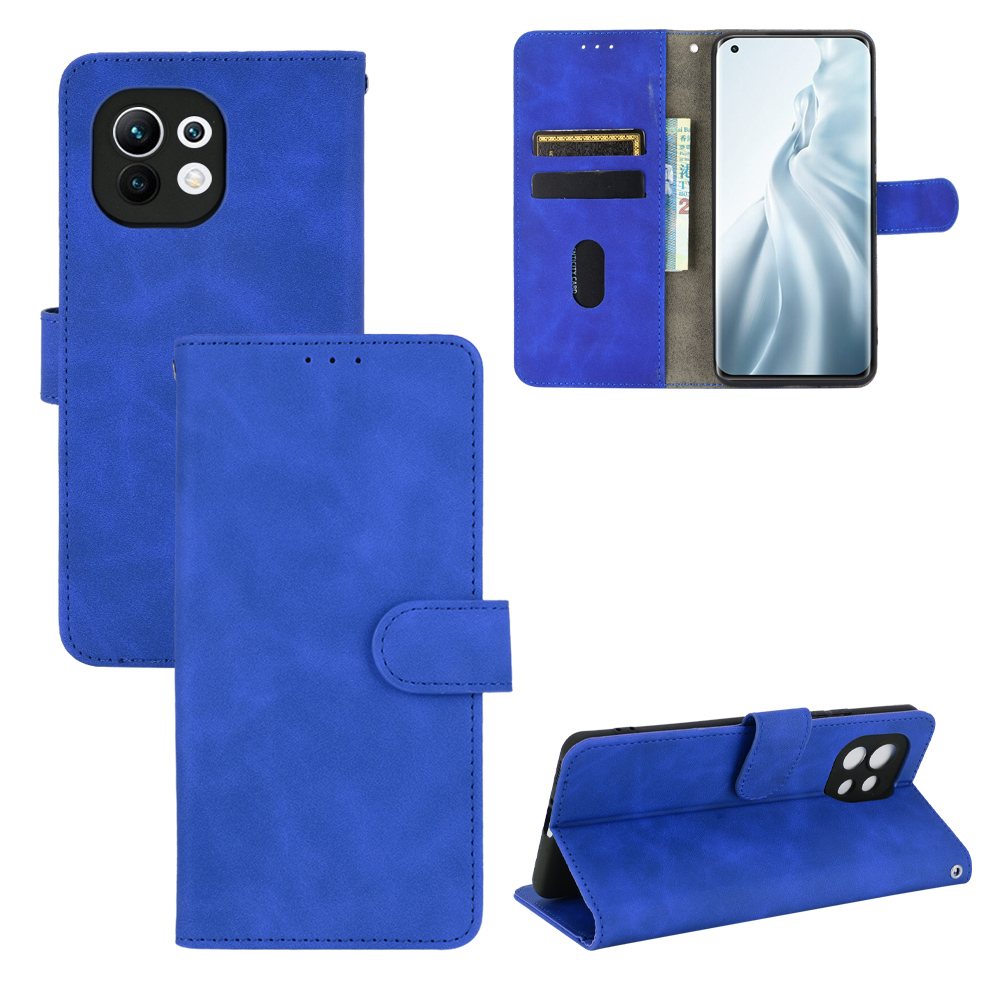 

Skin-touch Leder Flip Shell Für Xiaomi Mi 11 Brieftasche Telefonabdeckung - Blau, Xiaomi Mi 11