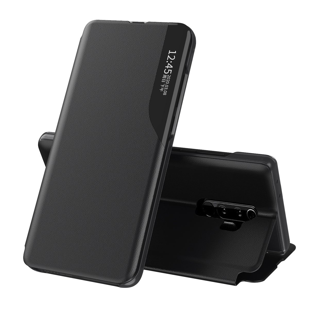 

Ansicht Fenster Leder Stand Telefon Schutzhülle Für Xiaomi Redmi 9 - Schwarz, Xiaomi Redmi 9