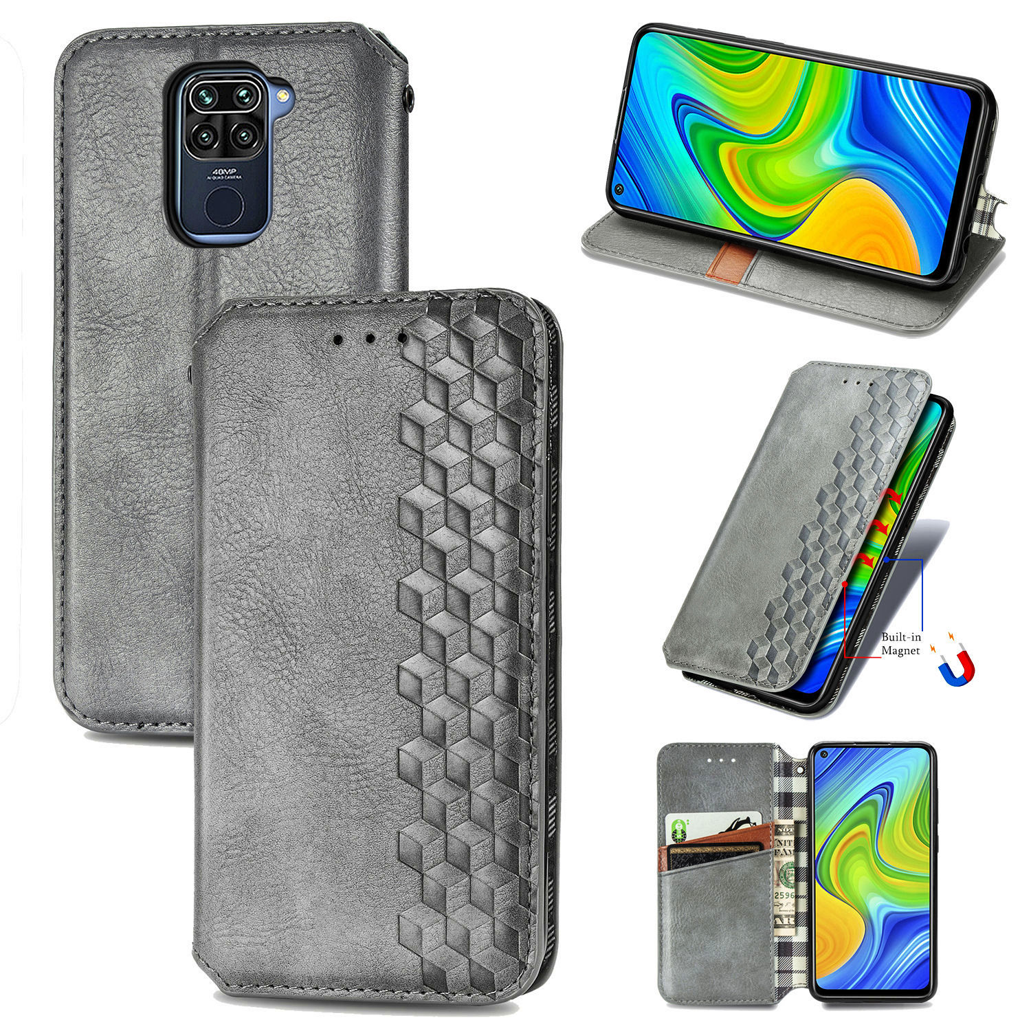

Mode Automatisch Absorbierte Rhombustextur PU Leder Brieftasche Für Xiaomi Redmi Note 9 (MTK Helio G85)/10x 4g - Grau, Xiaomi Redmi Note 9 (MTK Helio G85)