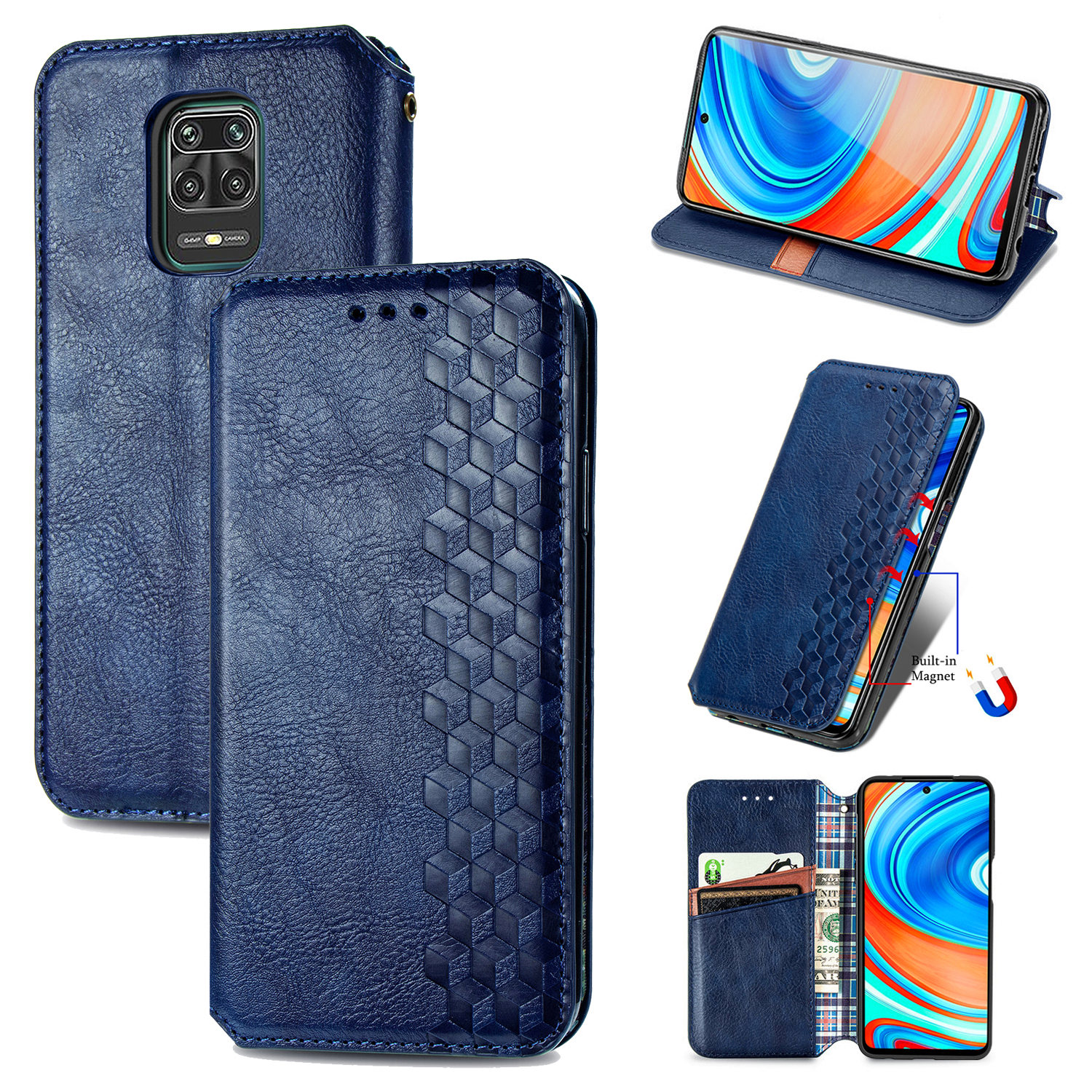 

Mode Rhombus Textur Auto-absorbiertes Pu-ledergehäuse Mit Brieftasche Für Xiaomi Redmi Note 9 Pro 4g (globale Version) - Blau, Xiaomi Redmi Note 9 Pro 4G