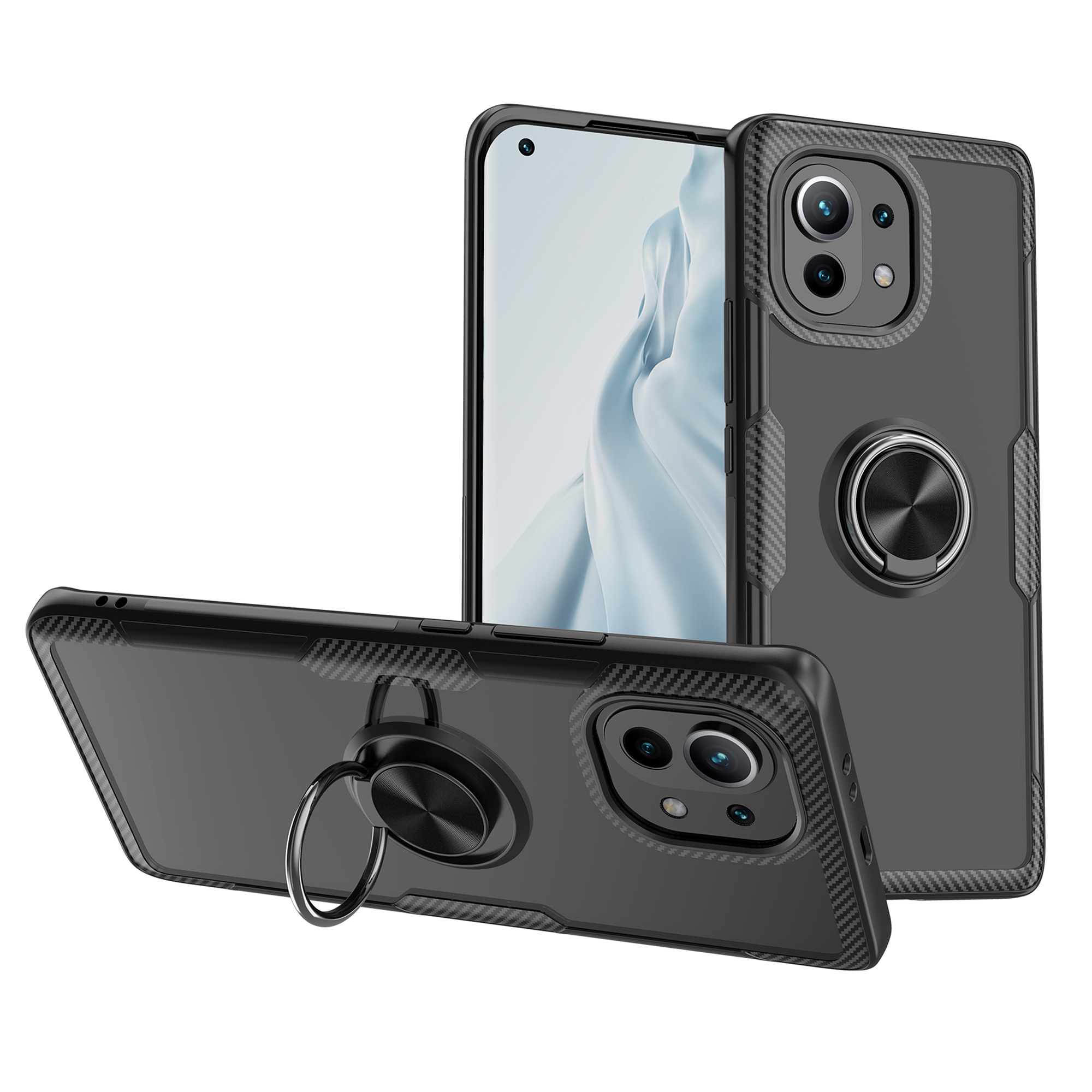 

Finger Ring Kickstand TPU + PC + Metal Hybrid Phone Case for Xiaomi Mi 11 - Black, Xiaomi Xiaomi Mi 11