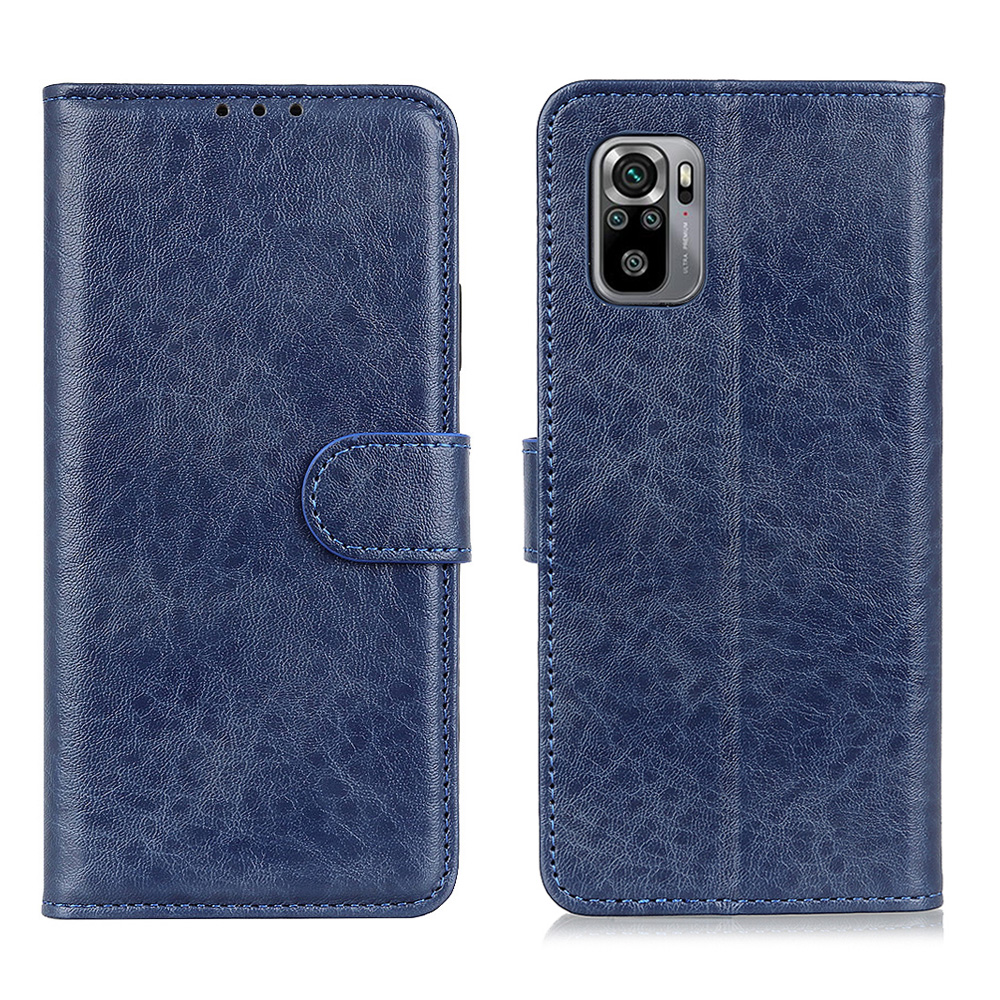 

Crazy Horse Skin Leder Hülle Für Xiaomi Redmi Note 10 4G/ Note 10s Telefonschalen -brieftasche Ständer - Blau, Xiaomi Redmi Note 10 4G