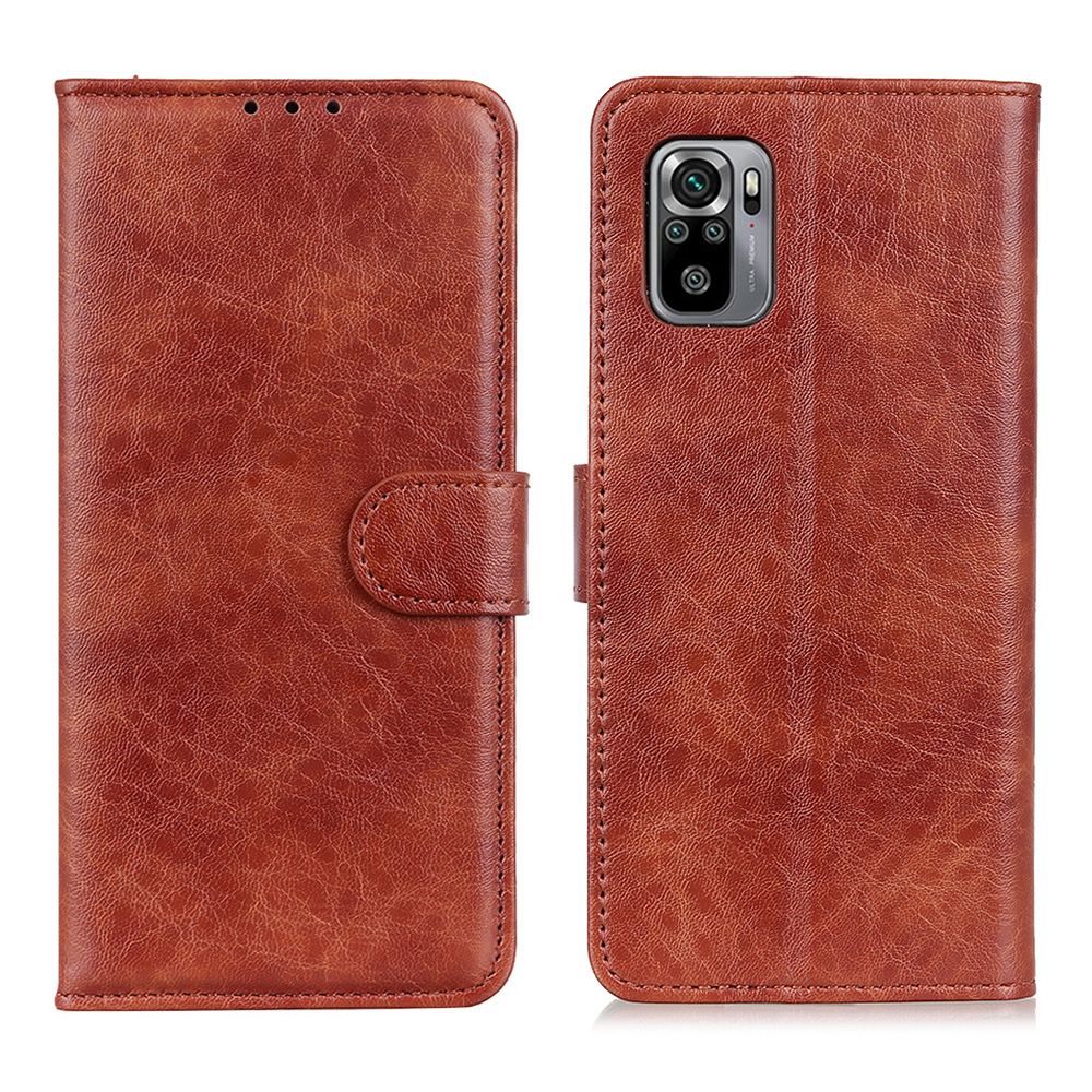 

Crazy Horse Skin Leder Hülle Für Xiaomi Redmi Note 10 4G/ Note 10s Telefonschalen -brieftasche Ständer - Braun, Xiaomi Redmi Note 10 4G