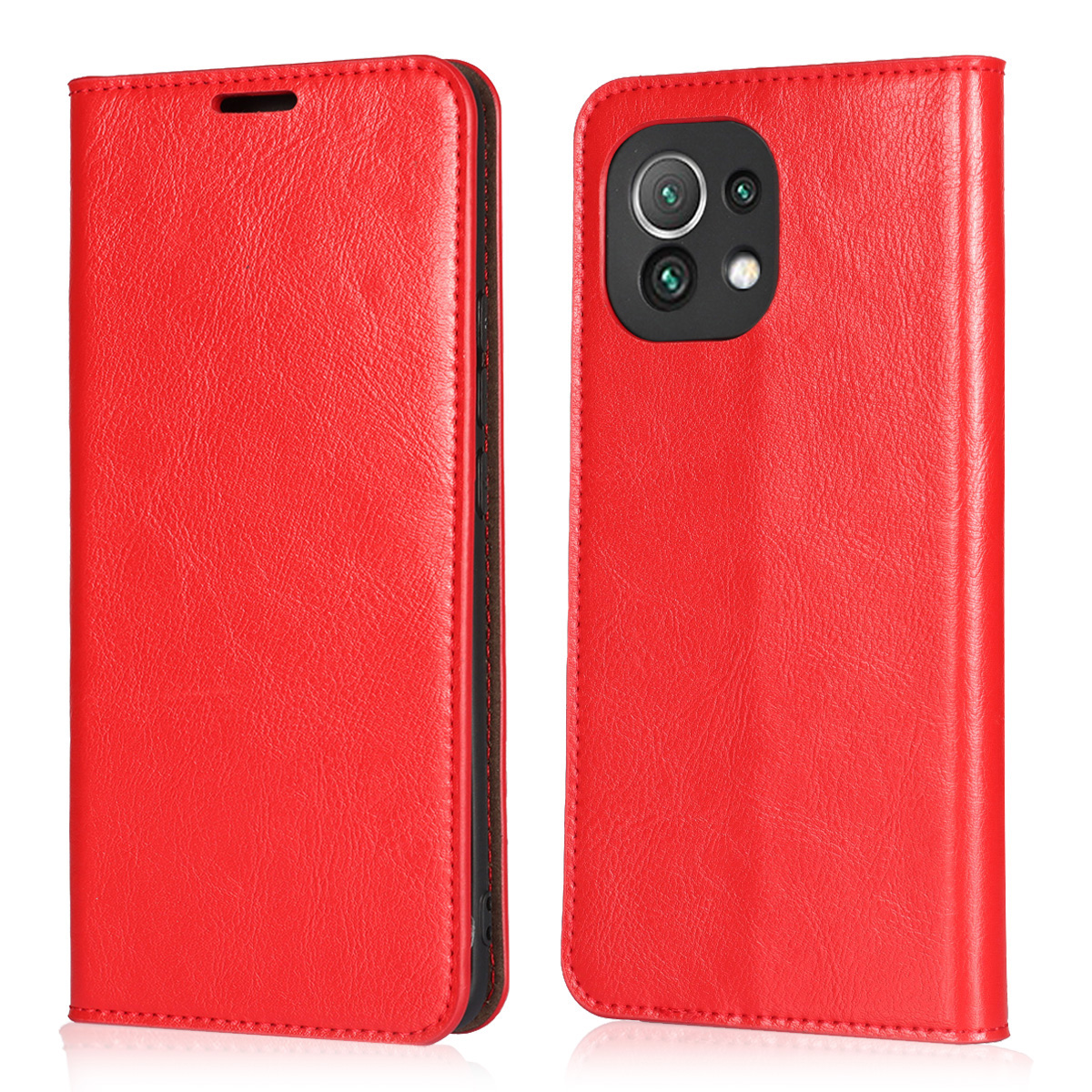 

Crazy Horse Echt Leder Brieftasche Telefon Hülle Cover Stand Für Xiaomi Mi 11 - Rot, Xiaomi Mi 11