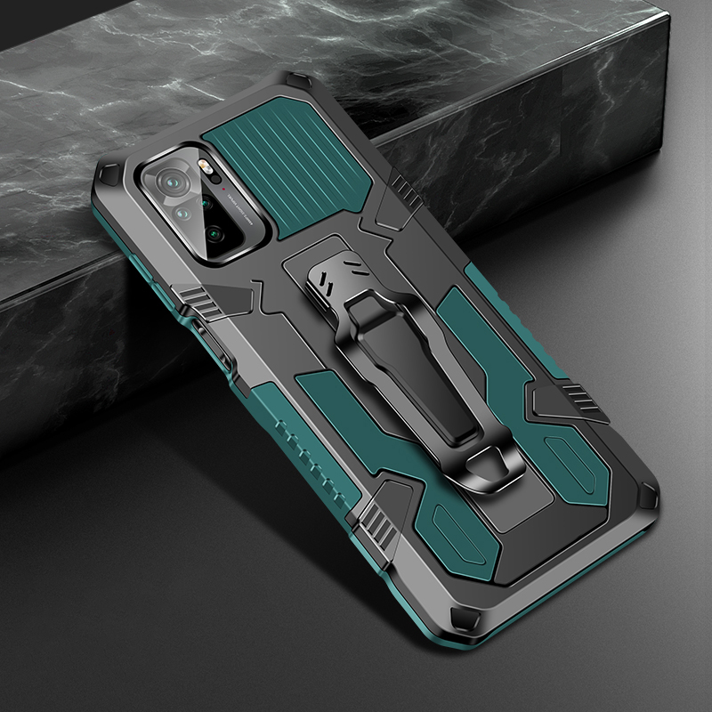 

Kunststoff + TPU + Metallhybrid-hülle Anti-drop-kickstand-telefonabdeckung Für Xiaomi Redmi Note 10 4g - Armeegrün, Xiaomi Redmi Note 10 4G