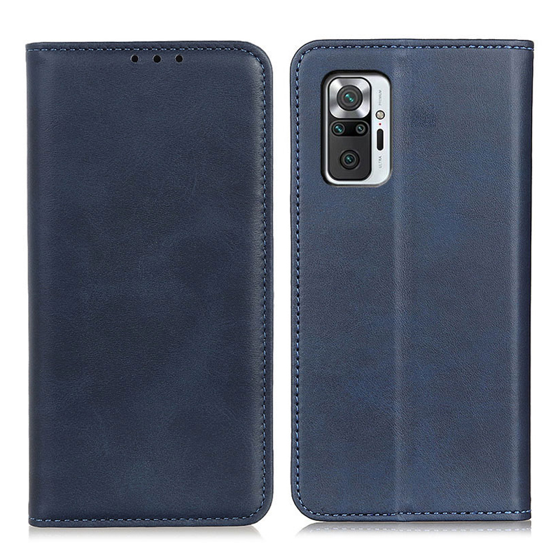 

Split Leder Brieftasche Telefonständer Cover Für Xiaomi Redmi Note 10 Pro 4G (indien)/(global)/note 10 Pro Max Auto-absorbed Design Telefonschale - Blau, Xiaomi Redmi Note 10 Pro Max 4G
