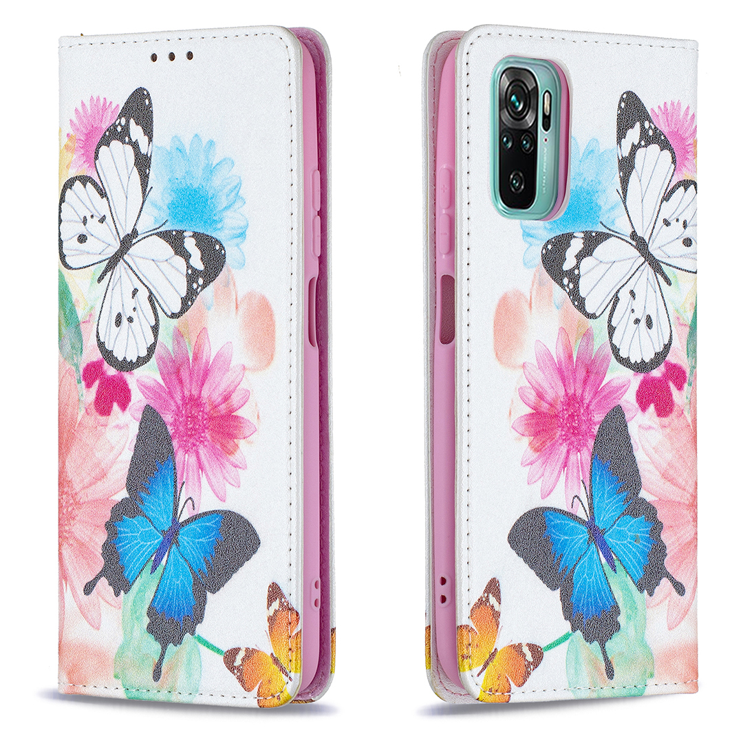 

Auto-absorbiertes Stilvolles Musterdruckpuder Pu-lederhülle Mit Brieftaschenstand Design Für Xiaomi Redmi Note 10 4G/Note 10s - Zwei Schmetterlinge, Xiaomi Poco M5s 4G