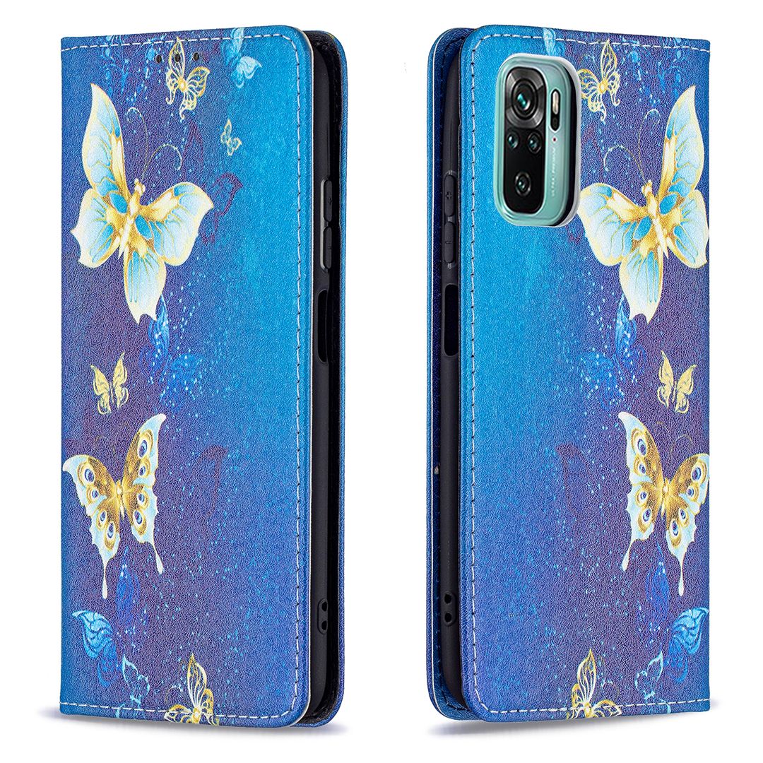 

Auto-absorbiertes Stilvolles Musterdruckpuder Pu-lederhülle Mit Brieftaschenstand Design Für Xiaomi Redmi Note 10 4G/Note 10s - Goldene Schmetterlinge, Xiaomi Poco M5s 4G