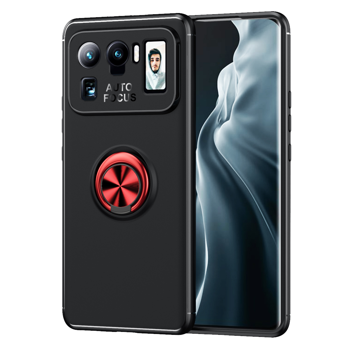 

Metallring-kickstand-tpu-abdeckung [eingebautes Magnetblatt] Für Xiaomi Mi 11 Ultra - Schwarz / Rot, Xiaomi Mi 11 Ultra