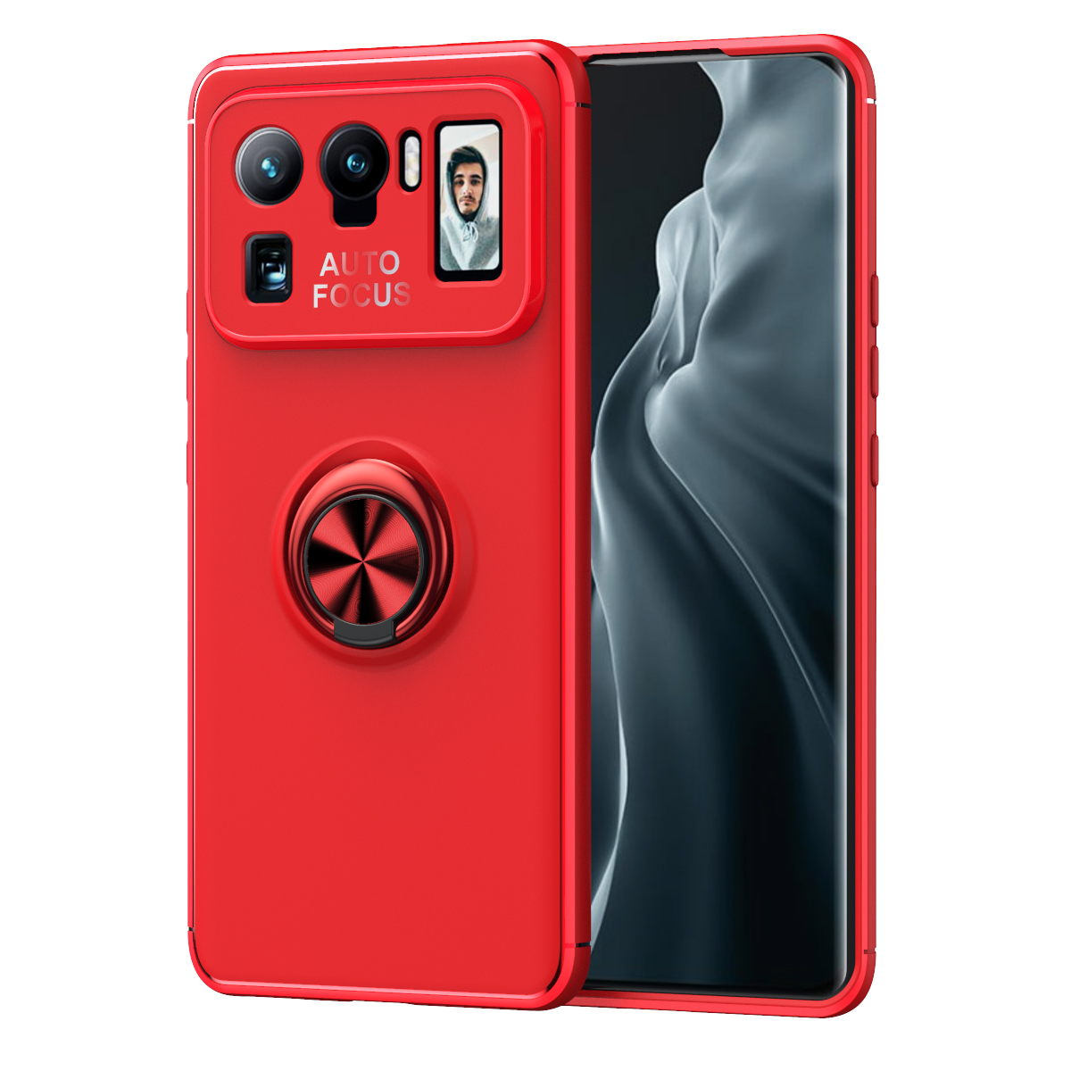 

Metallring-kickstand-tpu-abdeckung [eingebautes Magnetblatt] Für Xiaomi Mi 11 Ultra - Rot, Xiaomi Mi 11 Ultra