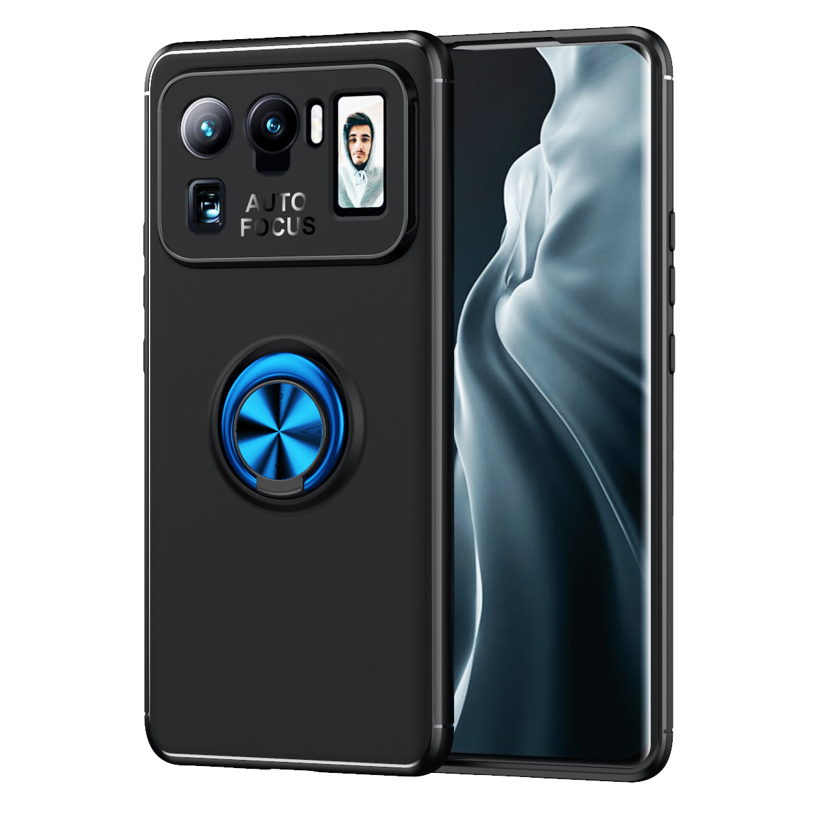 

Metallring-kickstand-tpu-abdeckung [eingebautes Magnetblatt] Für Xiaomi Mi 11 Ultra - Schwarz / Blau, Xiaomi Mi 11 Ultra