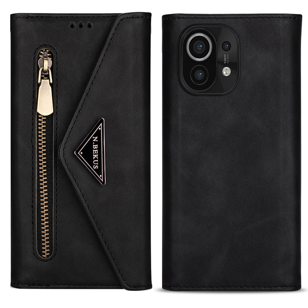 

Leder Reißverschluss Brieftasche Telefonhülle Mit Riemen Für Xiaomi Mi 11 - Schwarz, Xiaomi Mi 11