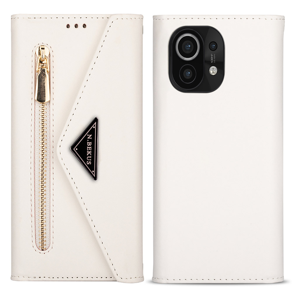 

Leder Reißverschluss Brieftasche Telefonhülle Mit Riemen Für Xiaomi Mi 11 - Weiß, Xiaomi Mi 11