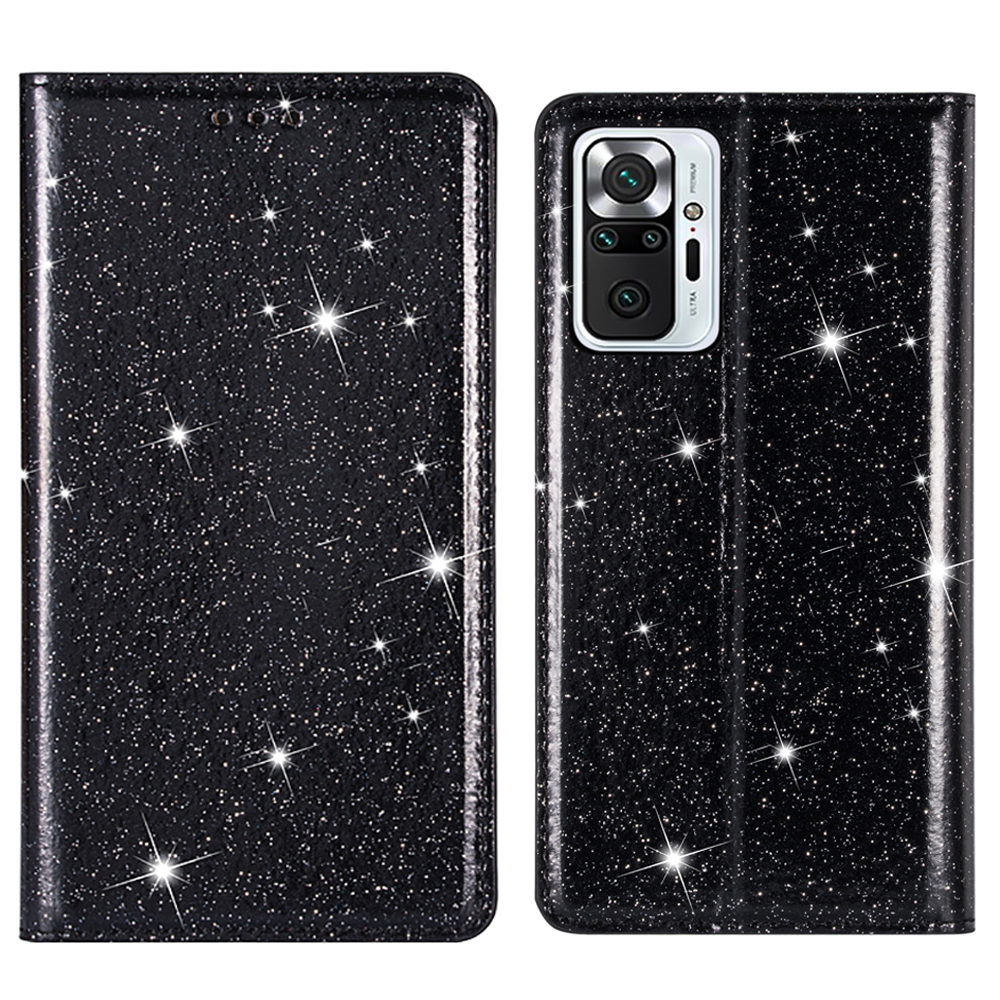 

Für Xiaomi Redmi Anmerkung 10 Pro 4G (indien)/(global) Glitter-pailletten Automatisch Absorbierte Ultradünne Lederstandgehäuse - Schwarz, Xiaomi Redmi Note 10 Pro 4G (Global)