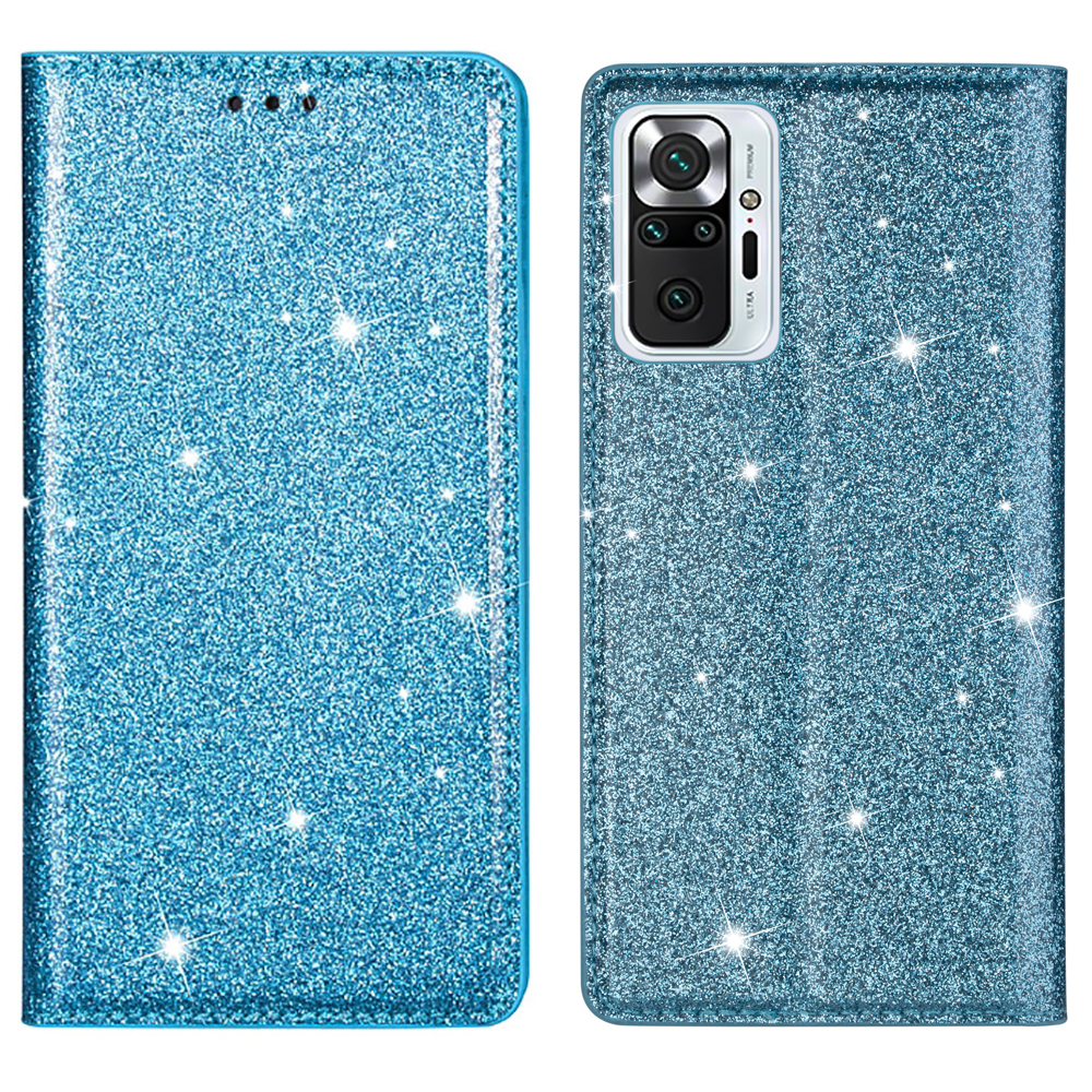 

Für Xiaomi Redmi Anmerkung 10 Pro 4G (indien)/(global) Glitter-pailletten Automatisch Absorbierte Ultradünne Lederstandgehäuse - Himmelblau, Xiaomi Redmi Note 10 Pro 4G (Global)
