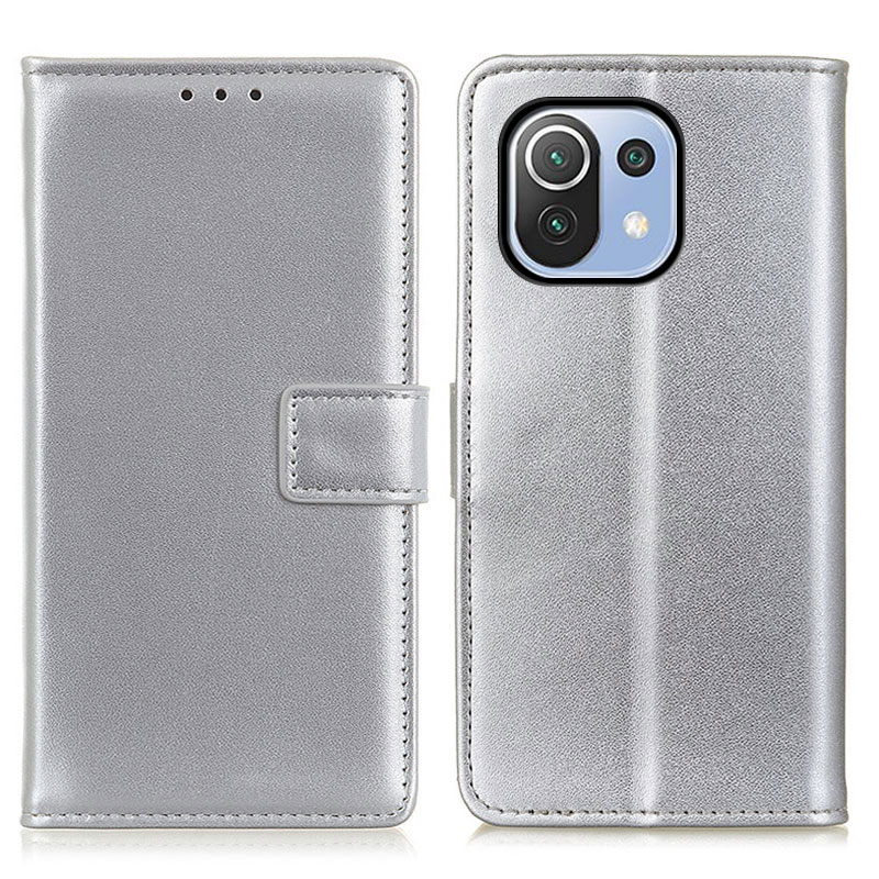 

Magnetverschluss Ständer Lederhülle Für Xiaomi Mi 11 Lite 4G / 5g / 11 Lite 5G NE - Silber-, Xiaomi Mi 11 Lite 5G