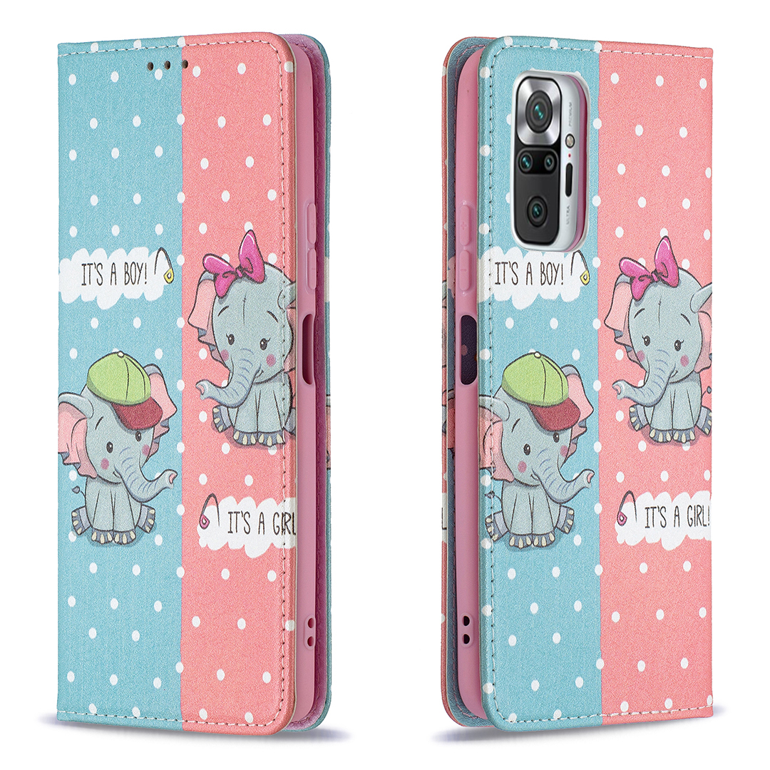 

Brieftasche Design Stylish Muster Druck Automatisch Absorbiertes Pu-ledergehäuse Mit Stand Für Xiaomi Redmi Note 10 Pro 4G (indien)/(global)/note 10 Pro Max - Elefanten, Xiaomi Redmi Note 10 Pro Max 4G