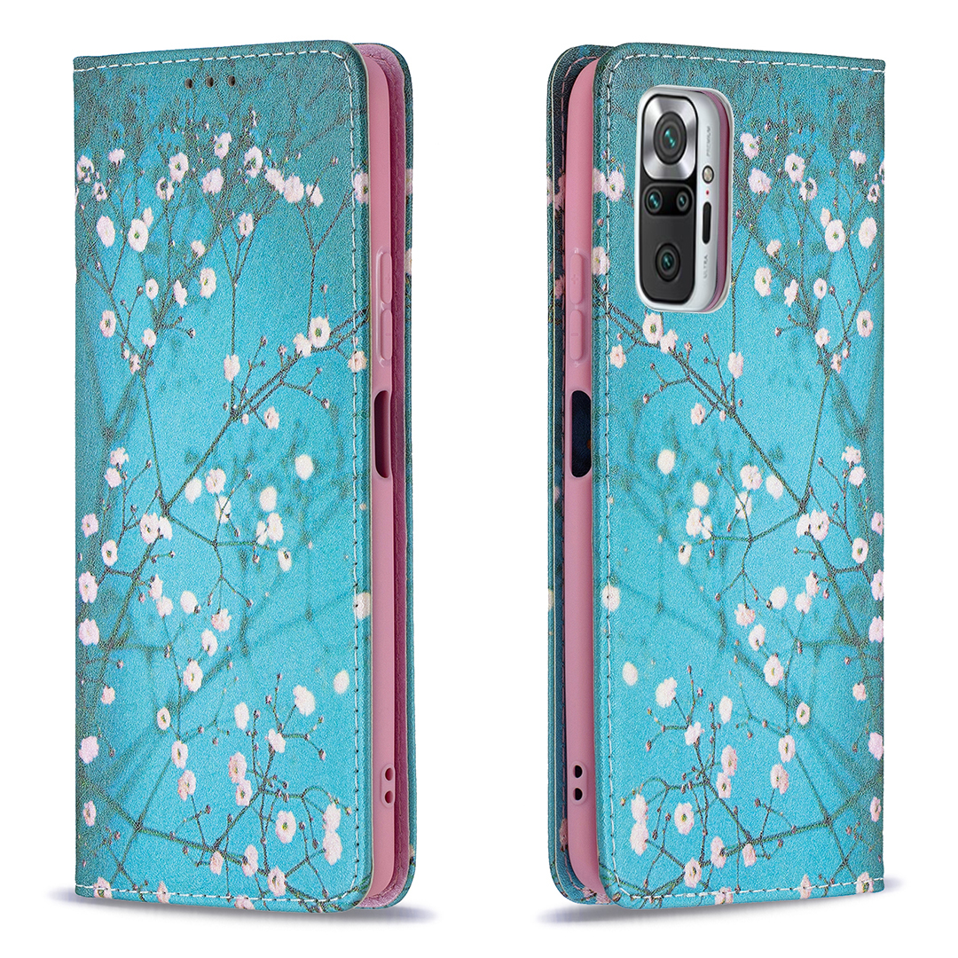 

Brieftasche Design Stylish Muster Druck Automatisch Absorbiertes Pu-ledergehäuse Mit Stand Für Xiaomi Redmi Note 10 Pro 4G (indien)/(global)/note 10 Pro Max - Pflaumenblüte, Xiaomi Redmi Note 10 Pro Max 4G