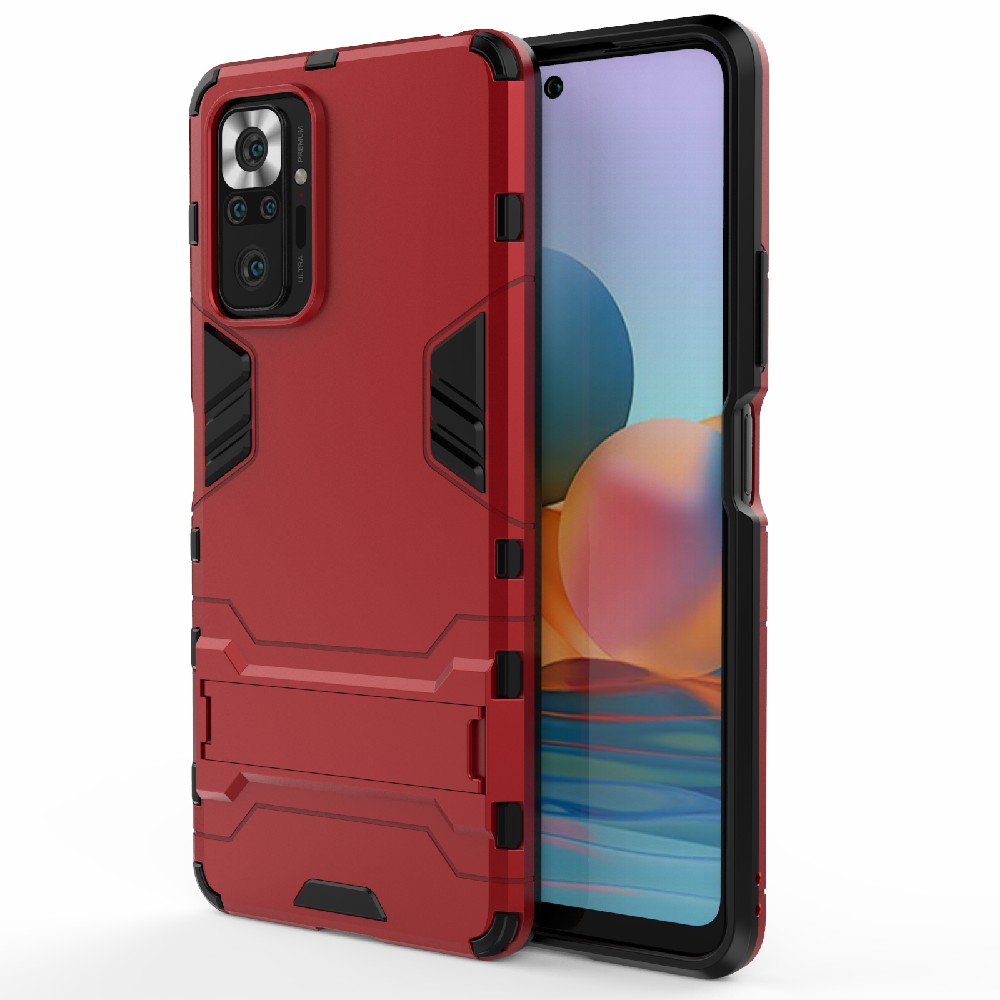 

2-in-1-kunststoff + TPU Hybrid Telefonhülle Cover Kickstand Shell Für Xiaomi Redmi Note 10 Pro - Rot, Xiaomi Redmi Note 10 Pro 4G (Global)