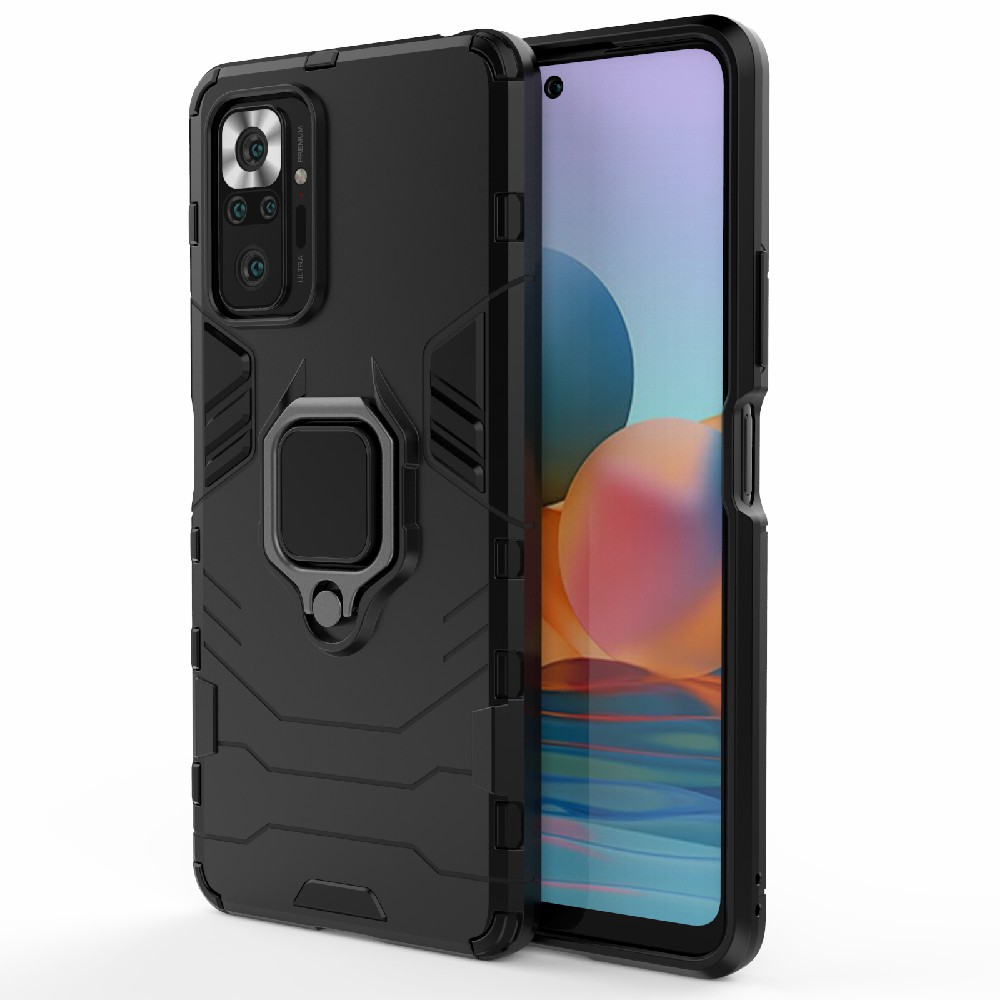 

Wachringhalter Kickstand PC TPU Hybrid Telefonhülle Deckhülle Für Xiaomi Redmi Note 10 Pro - Schwarz, Xiaomi Redmi Note 10 Pro 4G (Global)