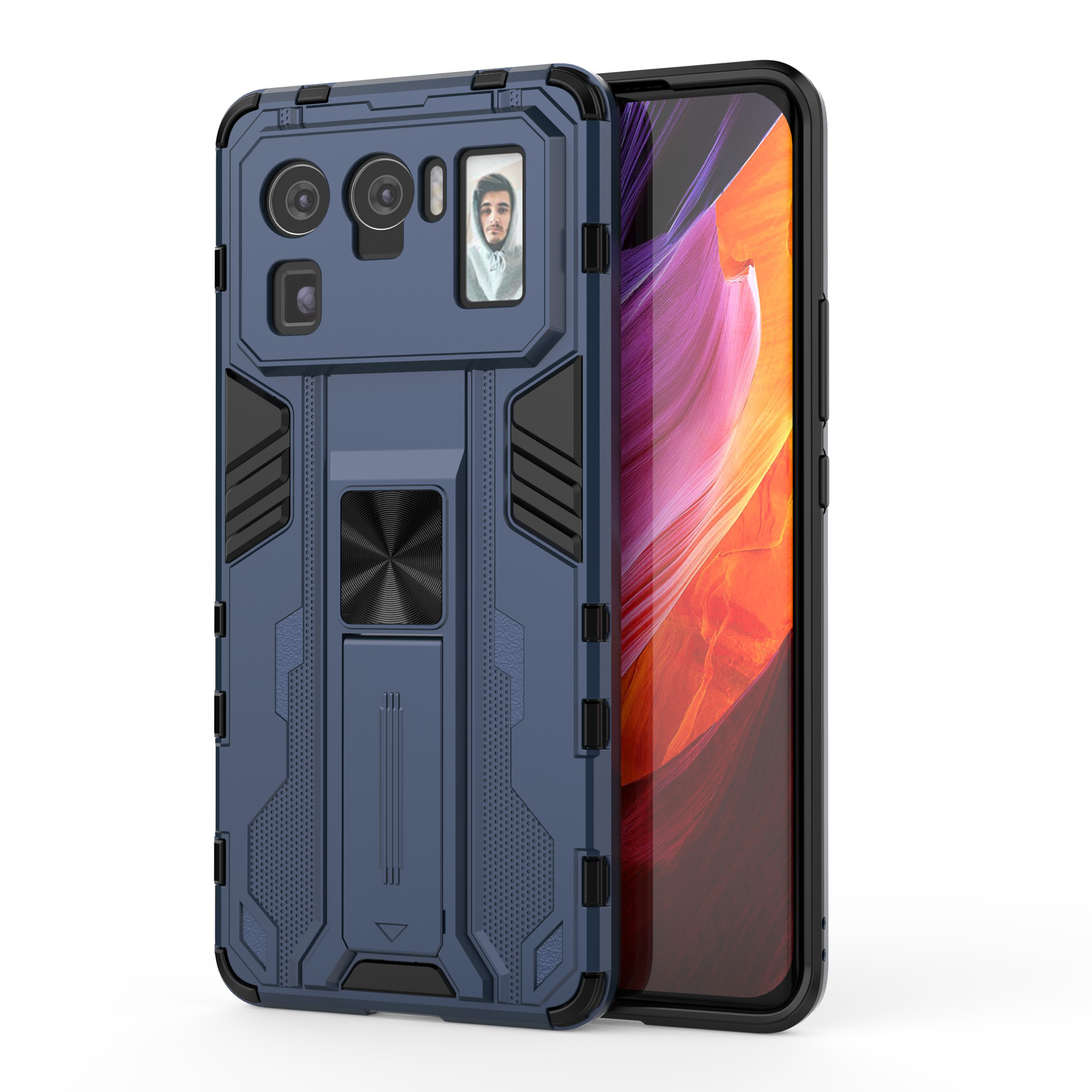 

Gut Geschütztes PC + Tpu-kombinationschockdelefonhülle Mit Kickstand-design Für Xiaomi Mi 11 Ultra - Blau, Xiaomi Mi 11 Ultra