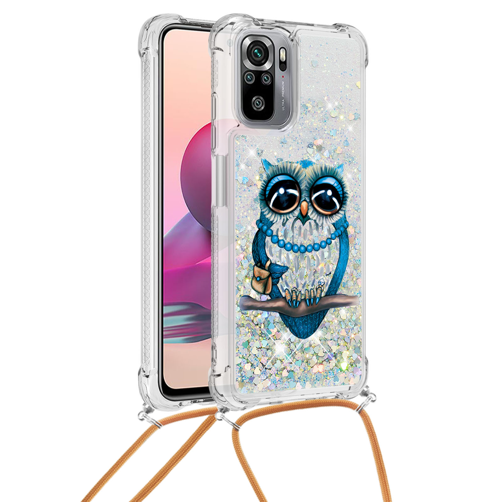 

PATESSE POUVINES DE GLITAGE IMPRIMÉES QuickSand TPU Téléphone De Téléphone Avec Longe Pour Xiaomi Redmi Note 10 4G / Note 10S - Chouette