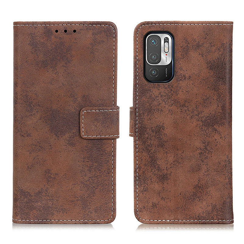 

Vintage Style PU Leather Wallet Phone Case for Xiaomi Redmi Note 10 5G/Poco M3 Pro 5G/4G Mobile Casing Stand - Brown