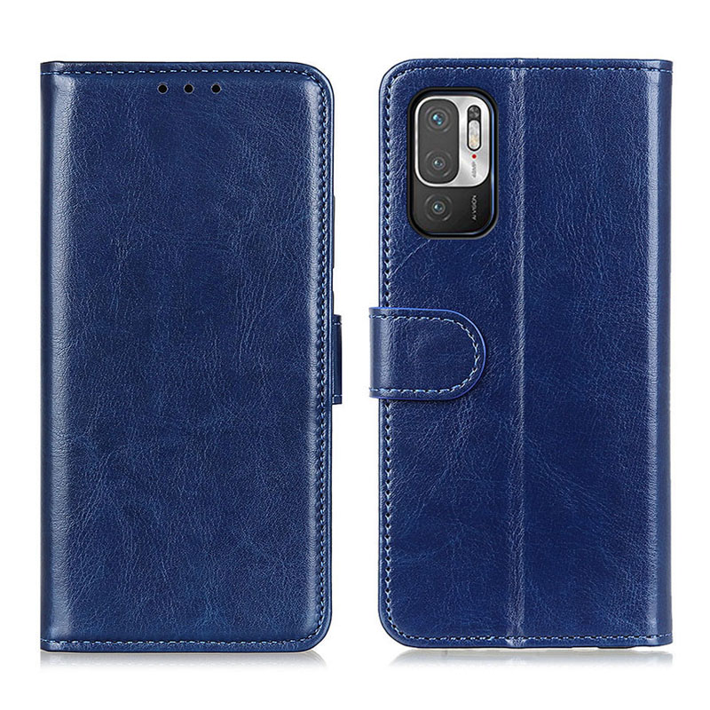 

Crazy Horse Texture Wallet Stand PU Leather Phone Case Shell for Xiaomi Redmi Note 10 5G/Poco M3 Pro 5G/4G - Blue