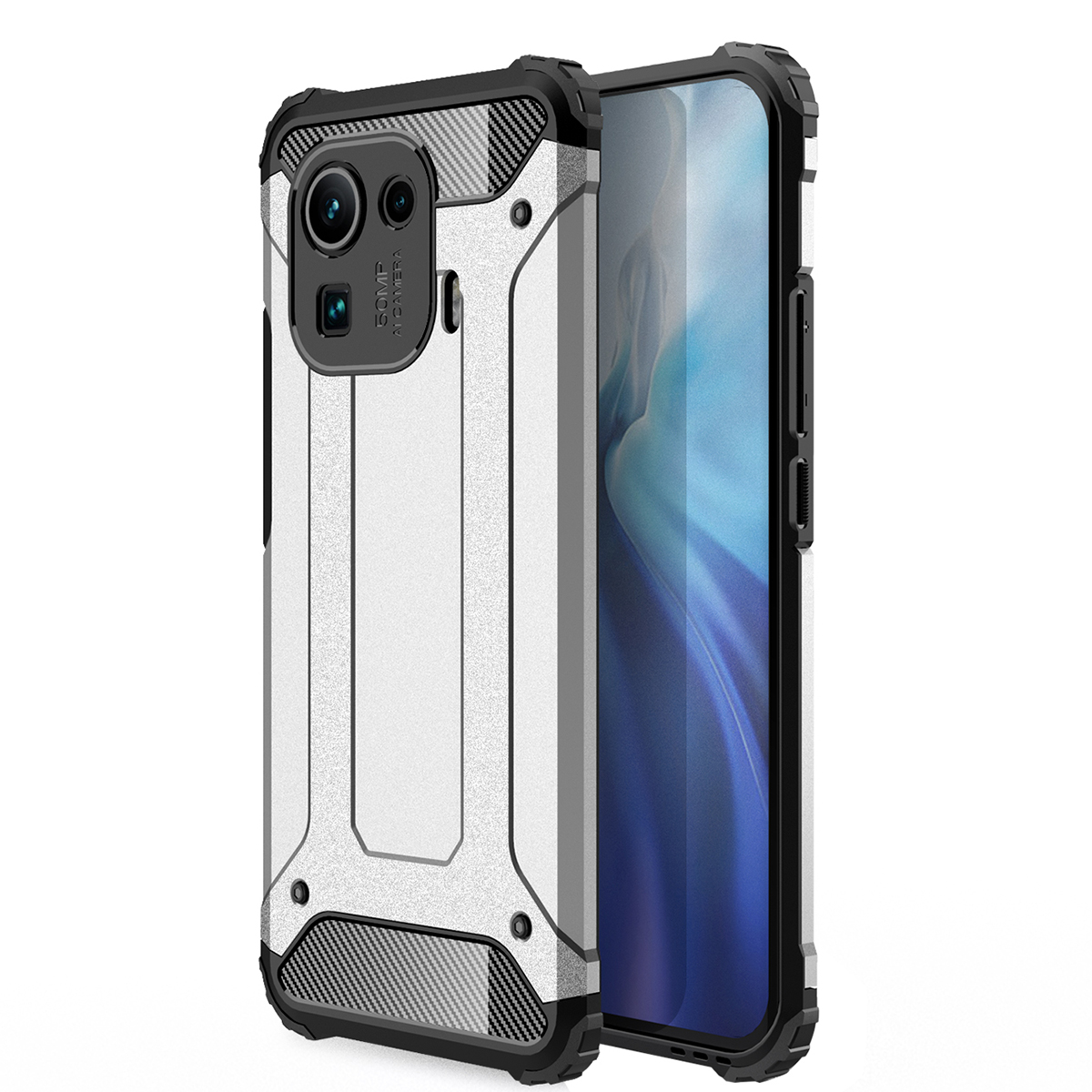 

Four Corner Cushioned Hybrid Phone Shell Protective Case for Xiaomi Mi 11 Pro - Silver, Xiaomi Xiaomi Mi 11 Pro