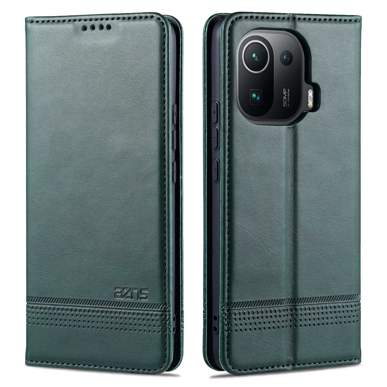 

AZNS Auto-absorbiertes Magnetisches Ledergehäuse-stand Wallet Telefonschale Für Xiaomi Mi 11 Pro - Grün, Xiaomi Mi 11 Pro