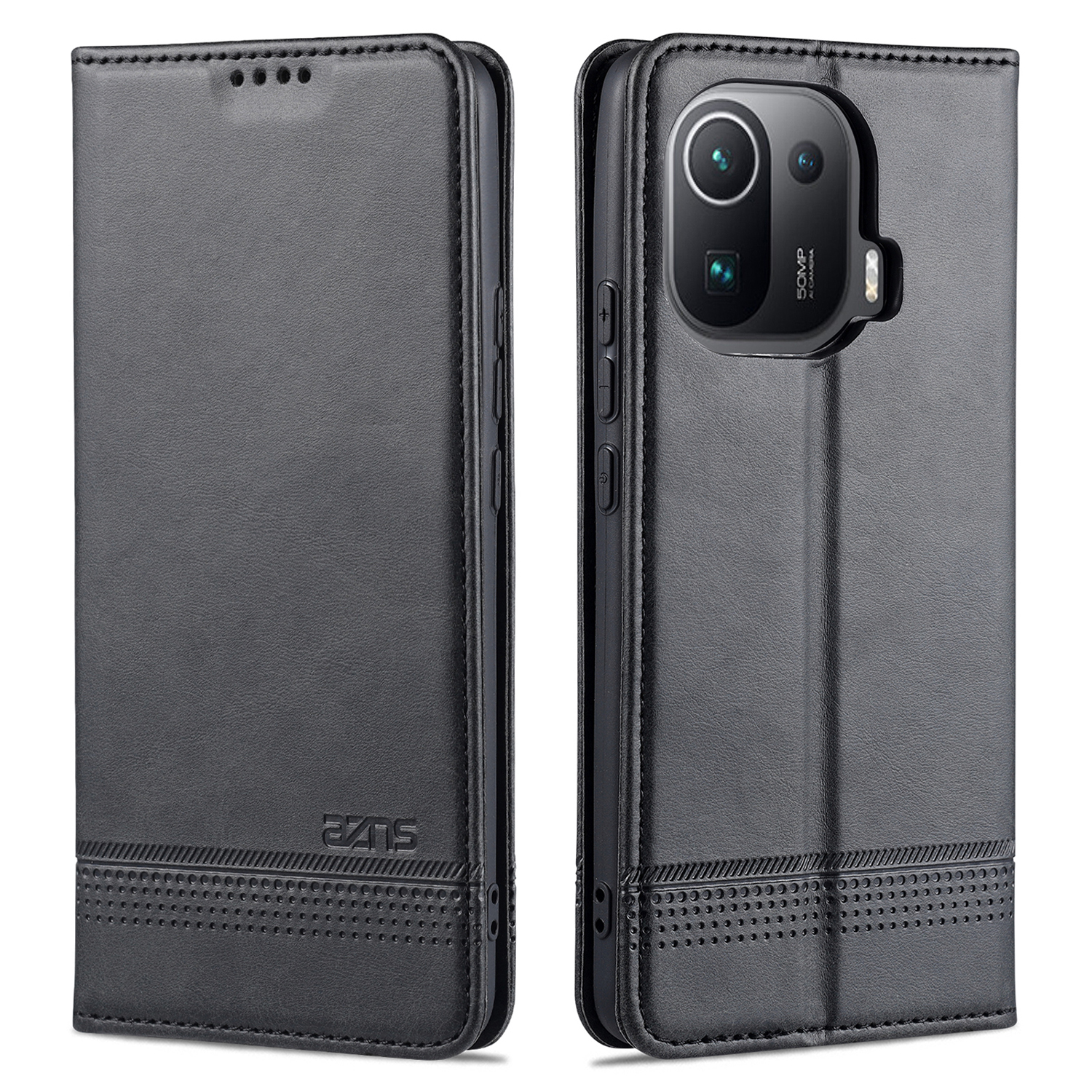 

AZNS Auto-absorbiertes Magnetisches Ledergehäuse-stand Wallet Telefonschale Für Xiaomi Mi 11 Pro - Schwarz, Xiaomi Mi 11 Pro