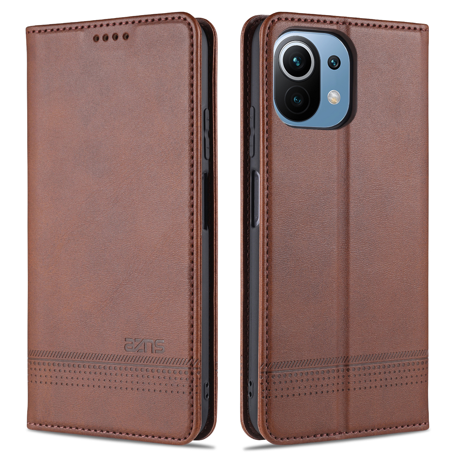 

AZNS Auto-absorbiertes Magnet Gut Geschützter Vollschutz Lederstand Mobile Shell Hülle Für Xiaomi Mi 11 Lite 4g / 5g / 11 Lite 5G NE - Kaffee, Xiaomi Mi 11 Lite 5G