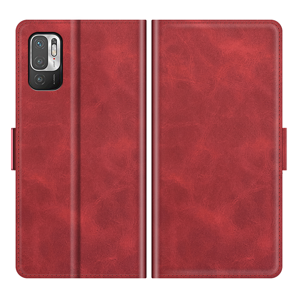 

PU Leather Wallet Stand Double Clasp Magnetic Closure Phone Case Shell for Xiaomi Redmi Note 10 5G/Poco M3 Pro 5G/4G - Red