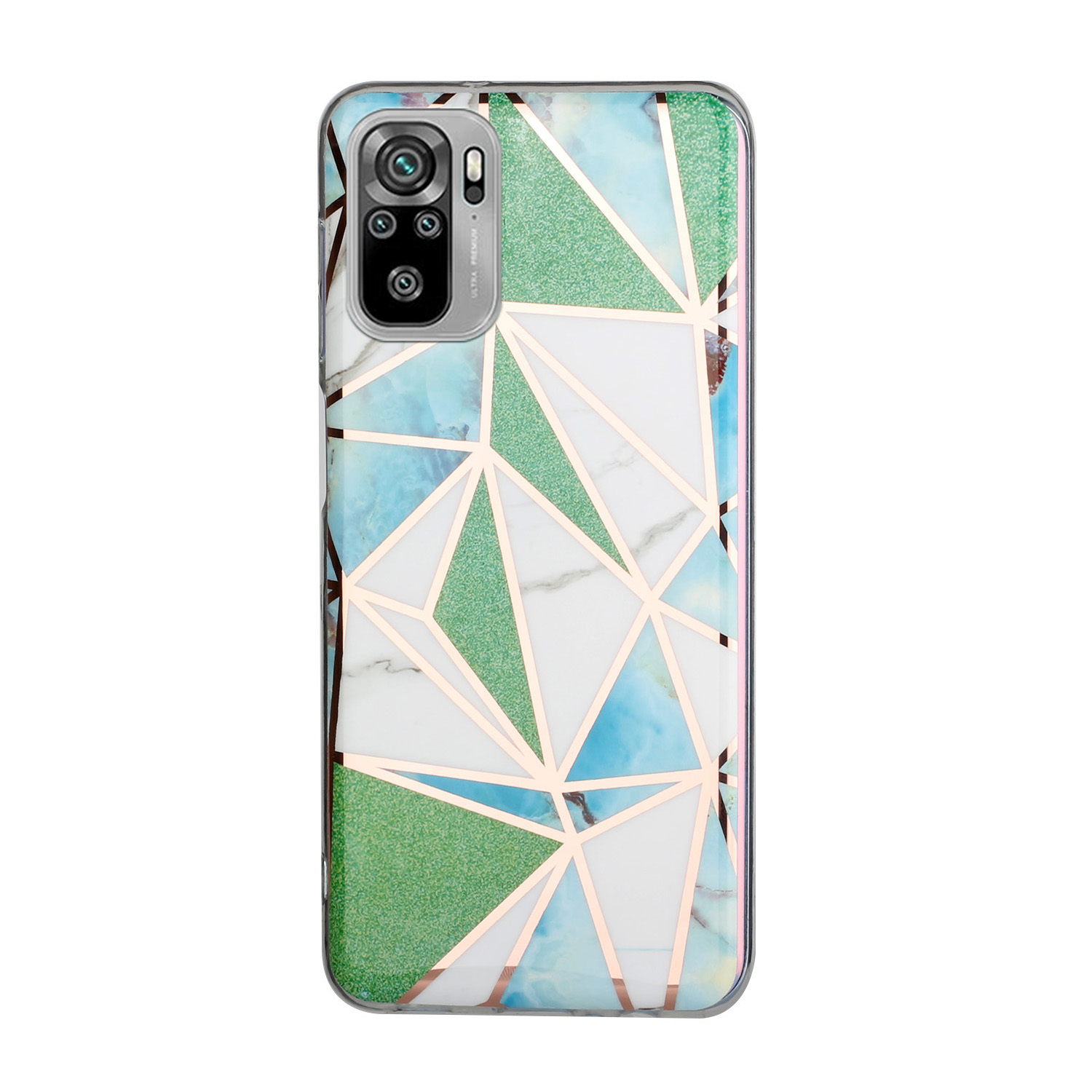 

Marmormuster Splicing Galvaning IMD Phone Protector Case Für Xiaomi Redmi Hinweis 10 4G / Redmi Note 10s - Grünes Dreieck., Xiaomi Redmi Note 10 4G