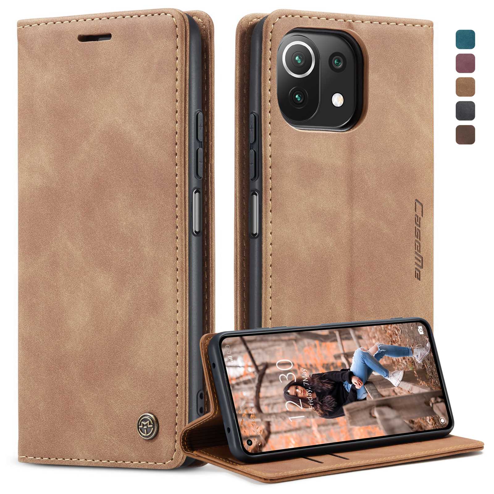 

Caseme 013 Serie Automatische Saughäute Einfaches Design Leder Brieftasche Für Xiaomi Mi 11 Lite 4G / 5g / 11 Lite 5G NE - Braun, Xiaomi Mi 11 Lite 5G