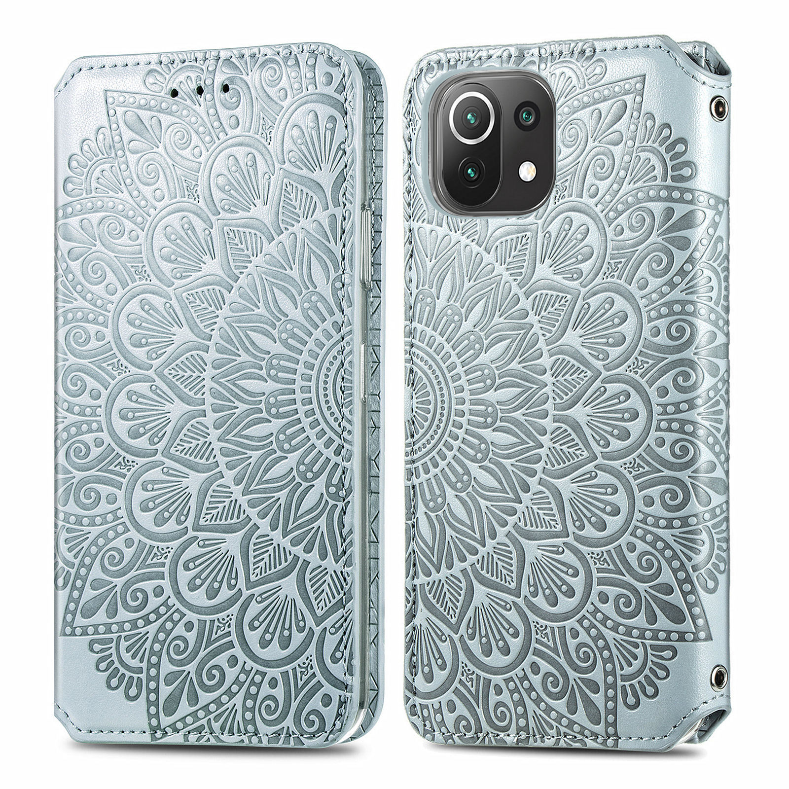 

Imprinted Mandala Flower Pattern Auto-absorbed PU Leather Case Stand Wallet for Xiaomi Mi 11 Lite 4G/5G - Grey, Xiaomi Mi 11 Lite 4G