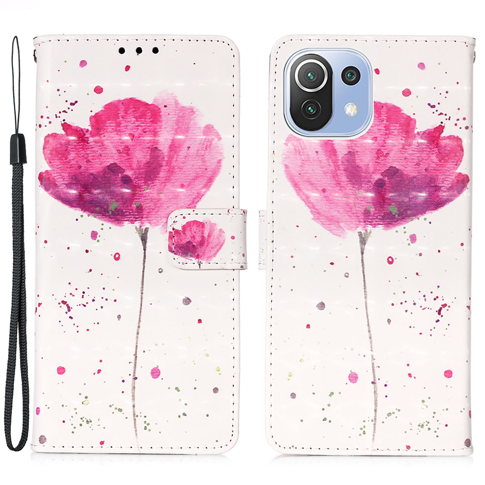 

Leichte Stelle Dekor Gemustert Leder Brieftasche Für Xiaomi Mi 11 Lite 4g / 5g / 11 Lite 5G NE - Pinke Blumen, Xiaomi Mi 11 Lite 5G