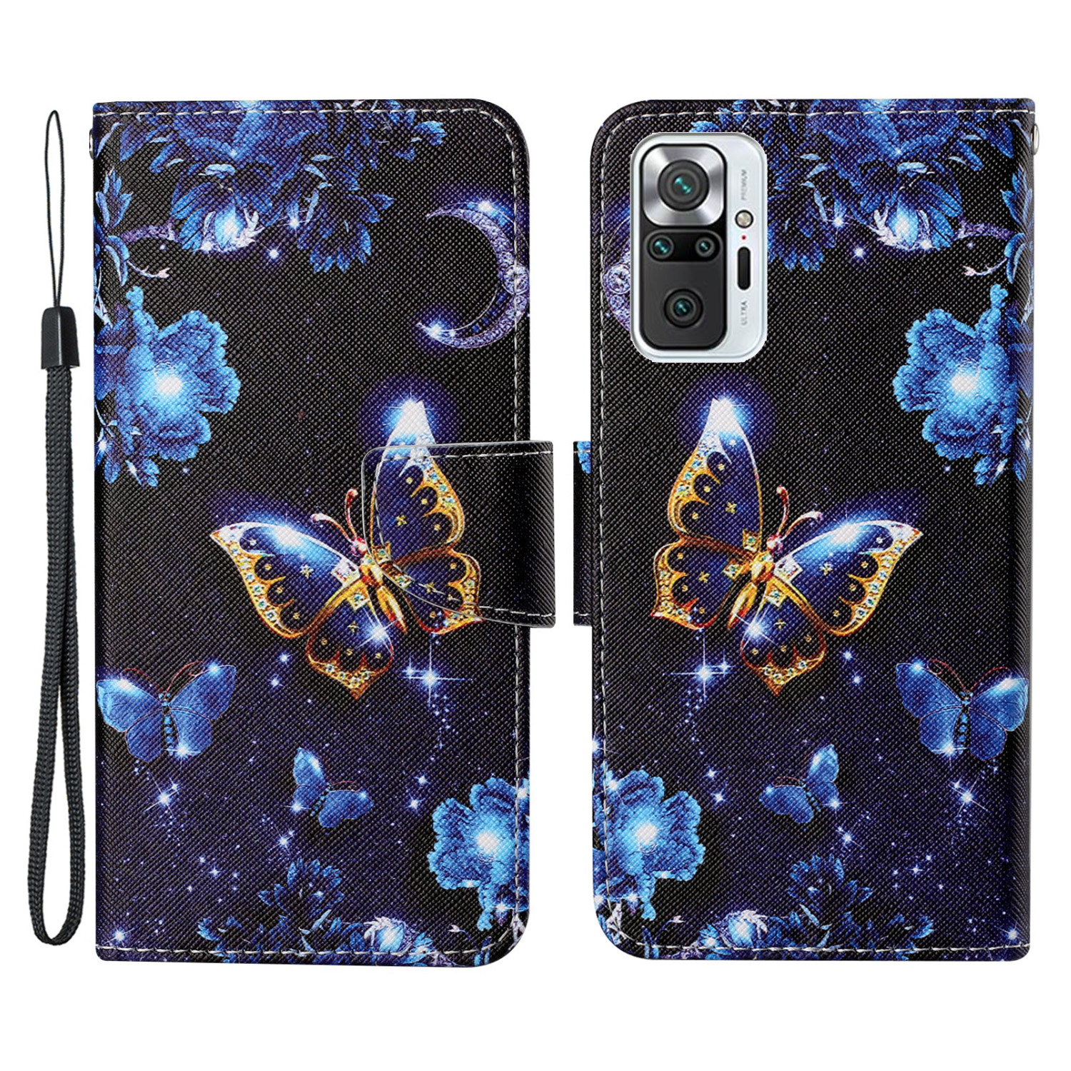 

Pattern Printing PU Кожаный Кошелек Стенд Телефонный Чехол Полный Защитный Чехол Для Xiaomi Redmi Note 10 Pro / Note 10 Pro Max - Бабочка, Xiaomi Redmi Note 10 Pro Max