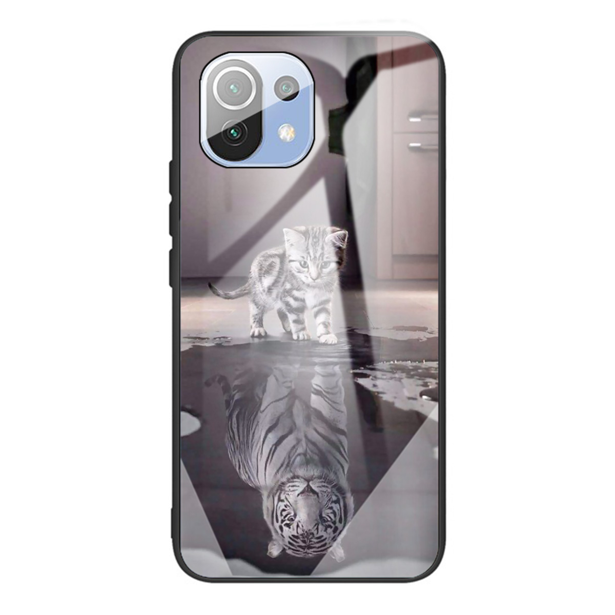 

Musterdruck Gepacktes Glas + TPU -mobiltelefon Zurückerhülle Hülle Für Xiaomi Mi 11 - Katze Und Tiger, Xiaomi Mi 11